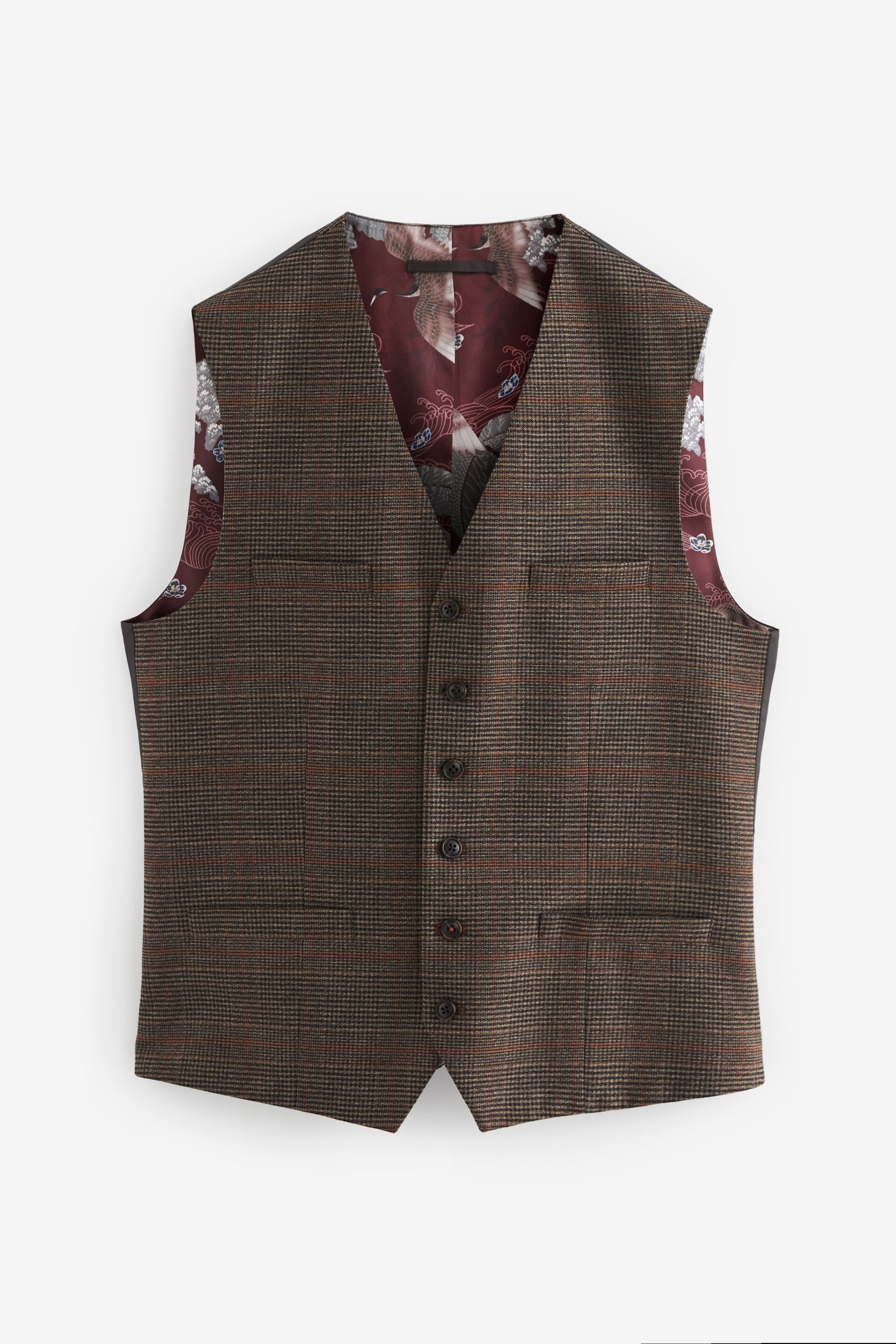 Brown Slim Check Suit Waistcoat - Image 6 of 10