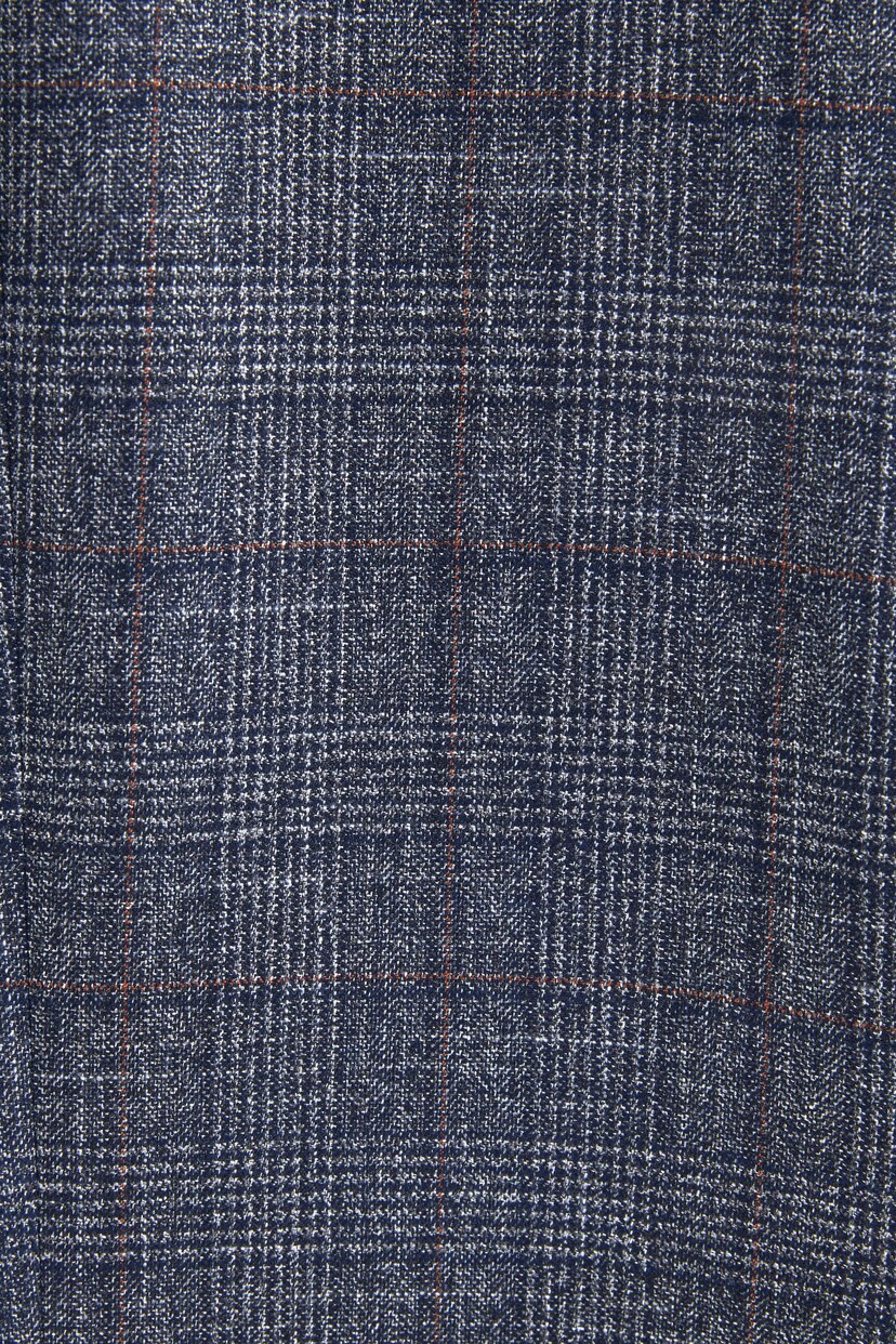 Navy Blue Slim Fit Trimmed Check Suit Jacket - Image 12 of 13