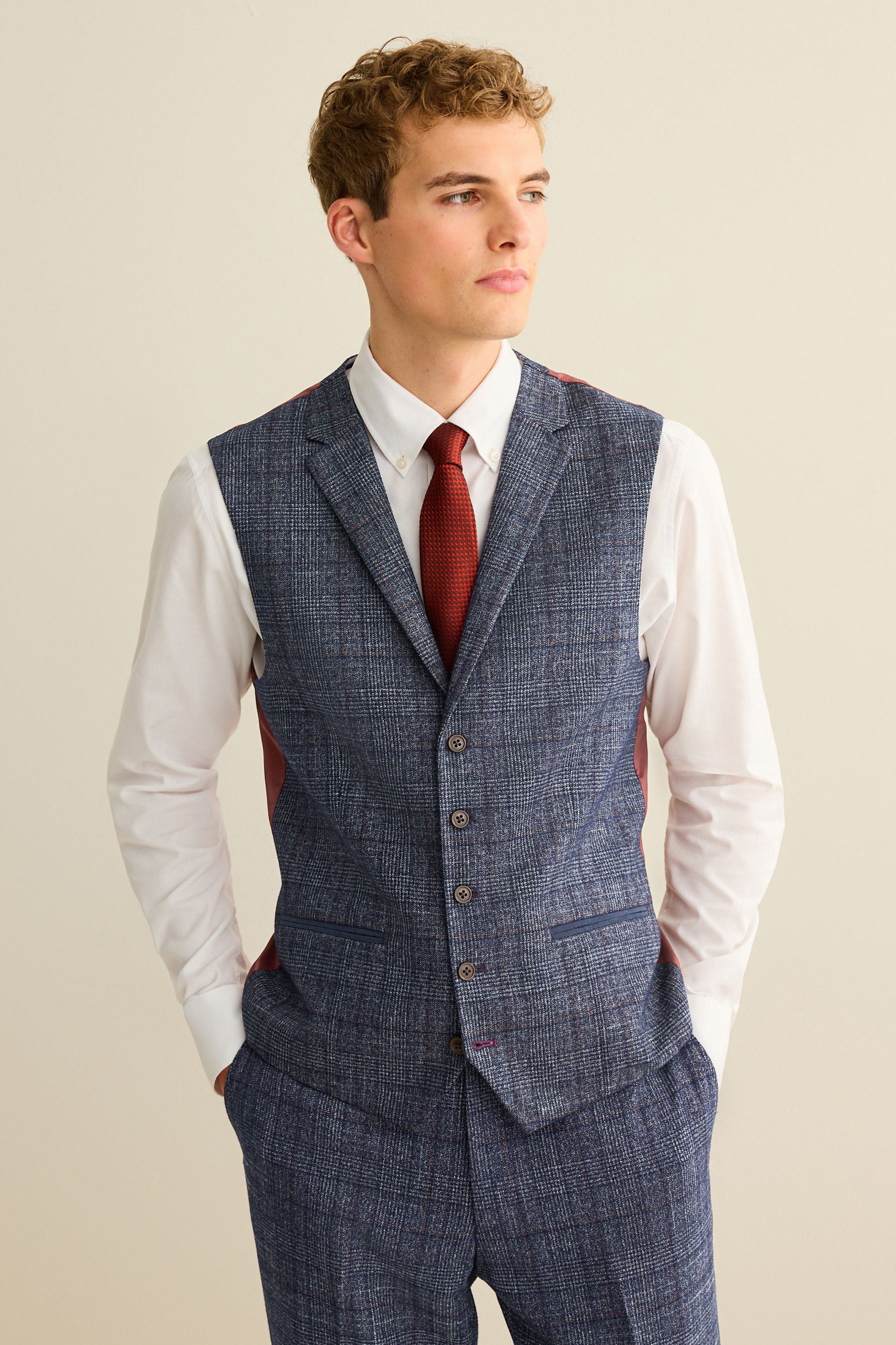 Mens navy check waistcoat deals