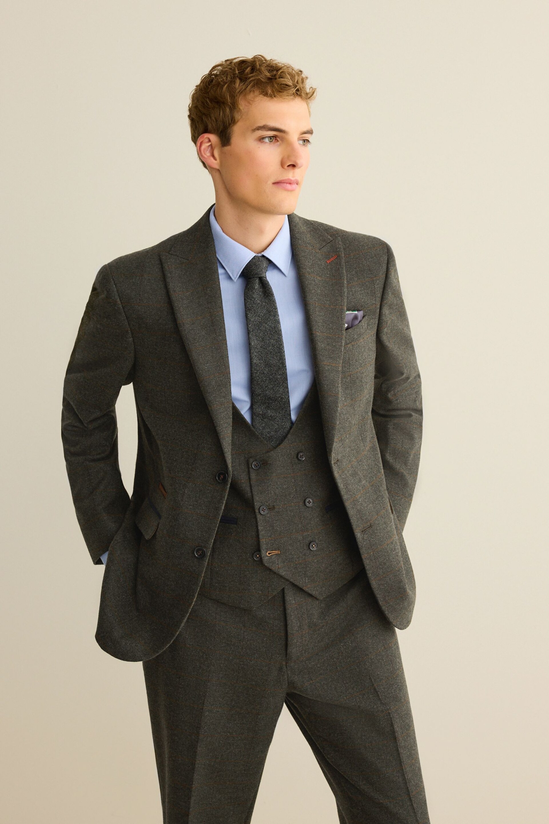 Green Regular Fit Trimmed Check Suit Jacket - Image 1 of 15