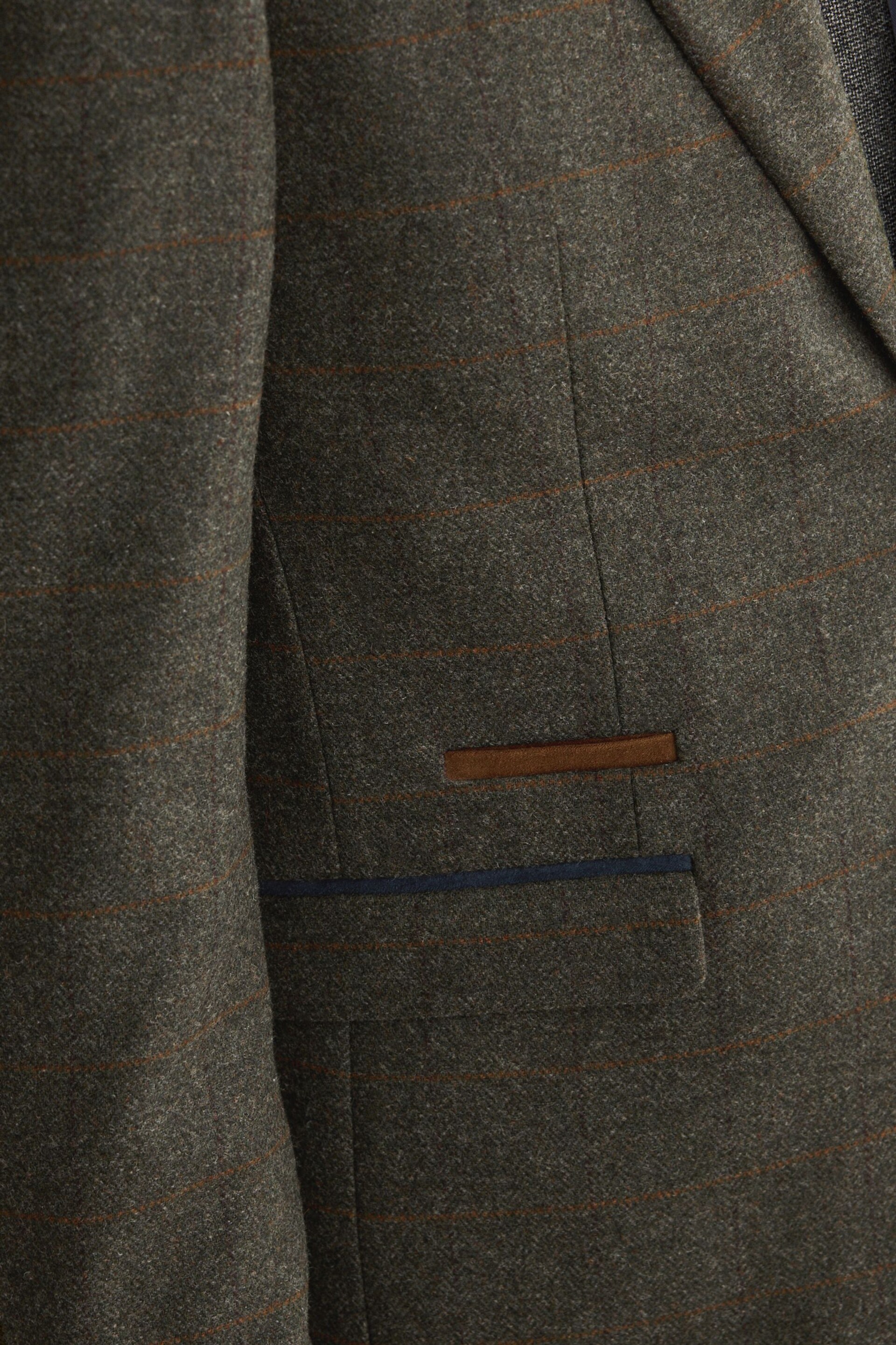 Green Regular Fit Trimmed Check Suit Jacket - Image 10 of 15