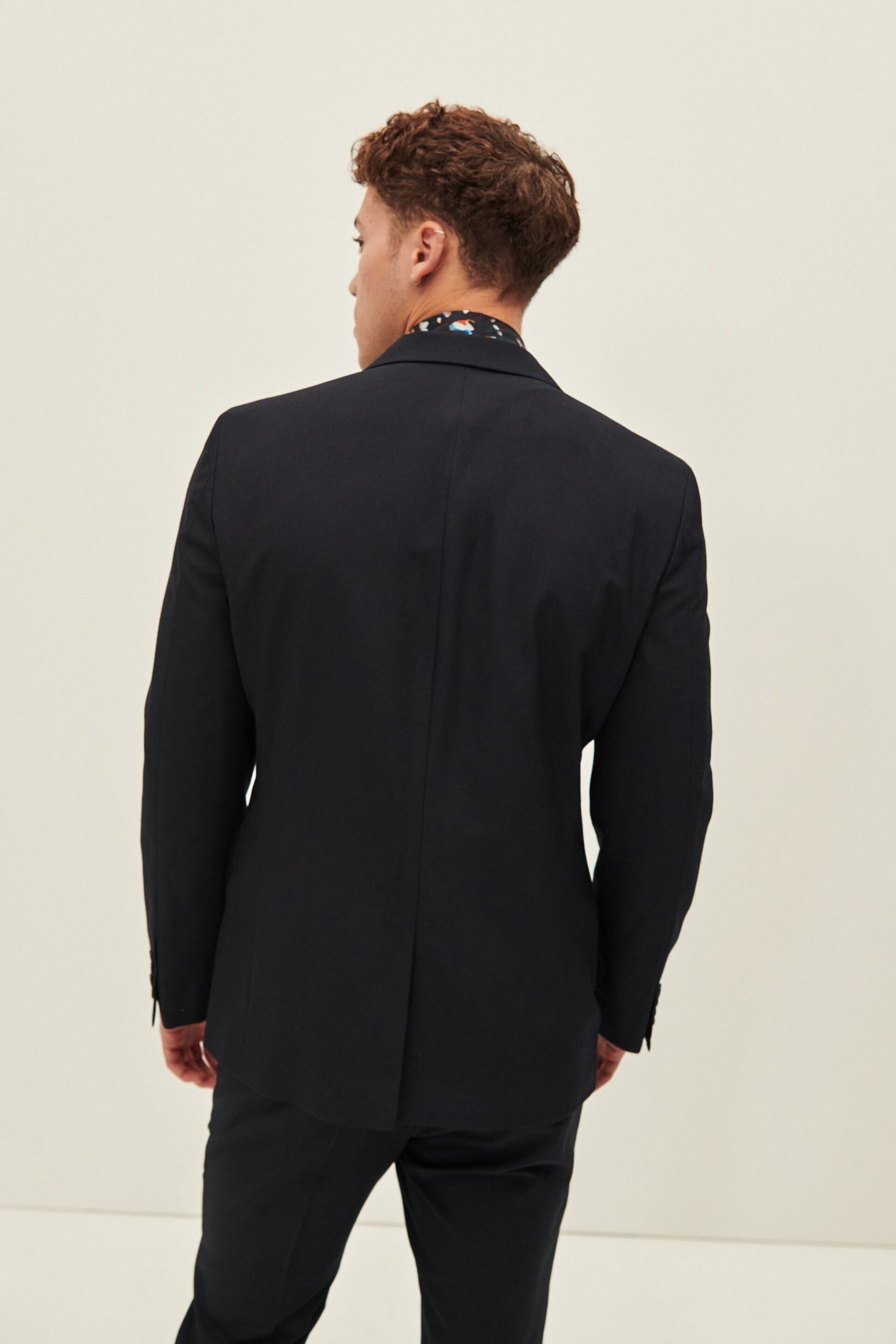 Navy Blue EDIT Slim Fit Wrap Front Suit Jacket - Image 3 of 7