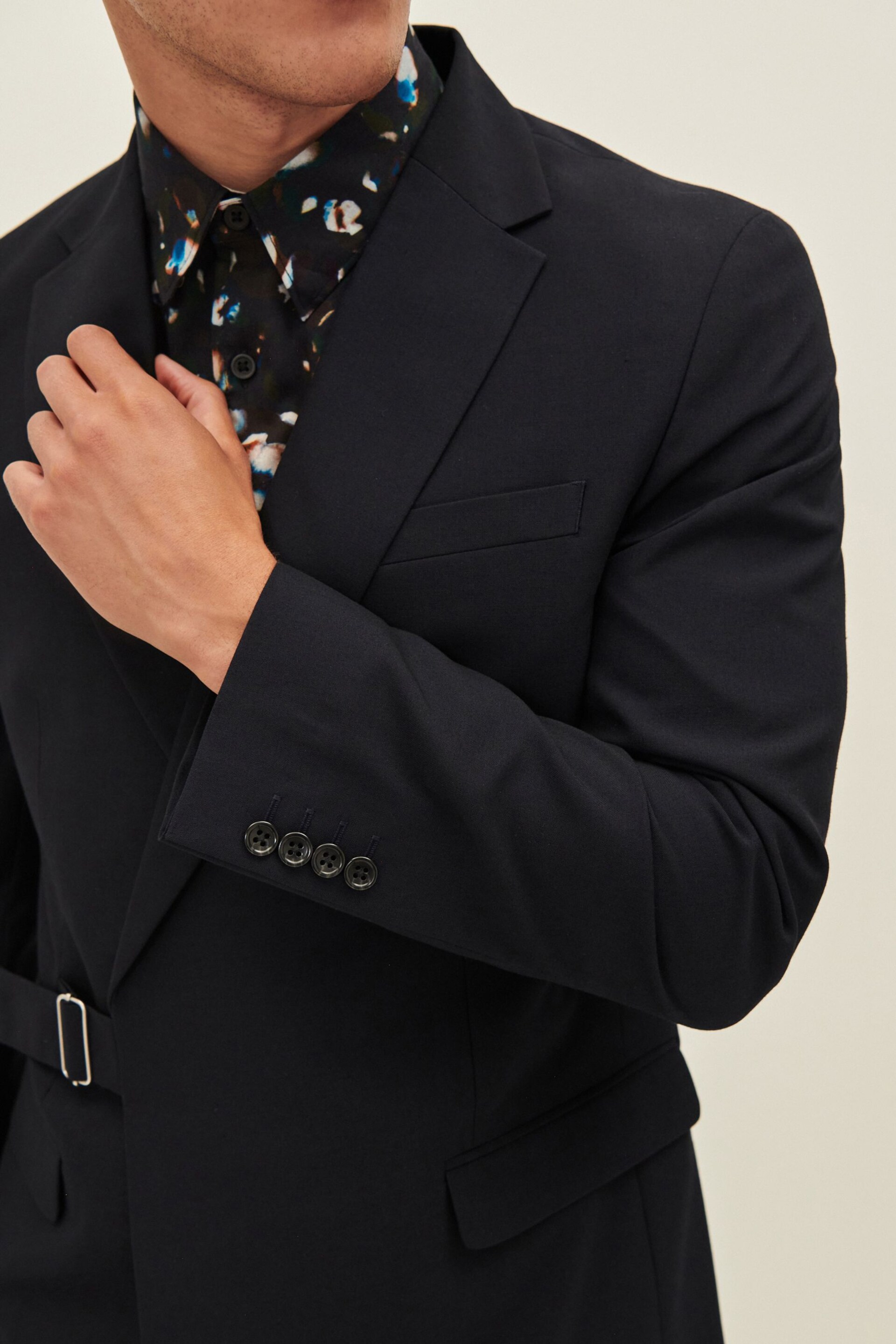 Navy Blue EDIT Slim Fit Wrap Front Suit Jacket - Image 5 of 7