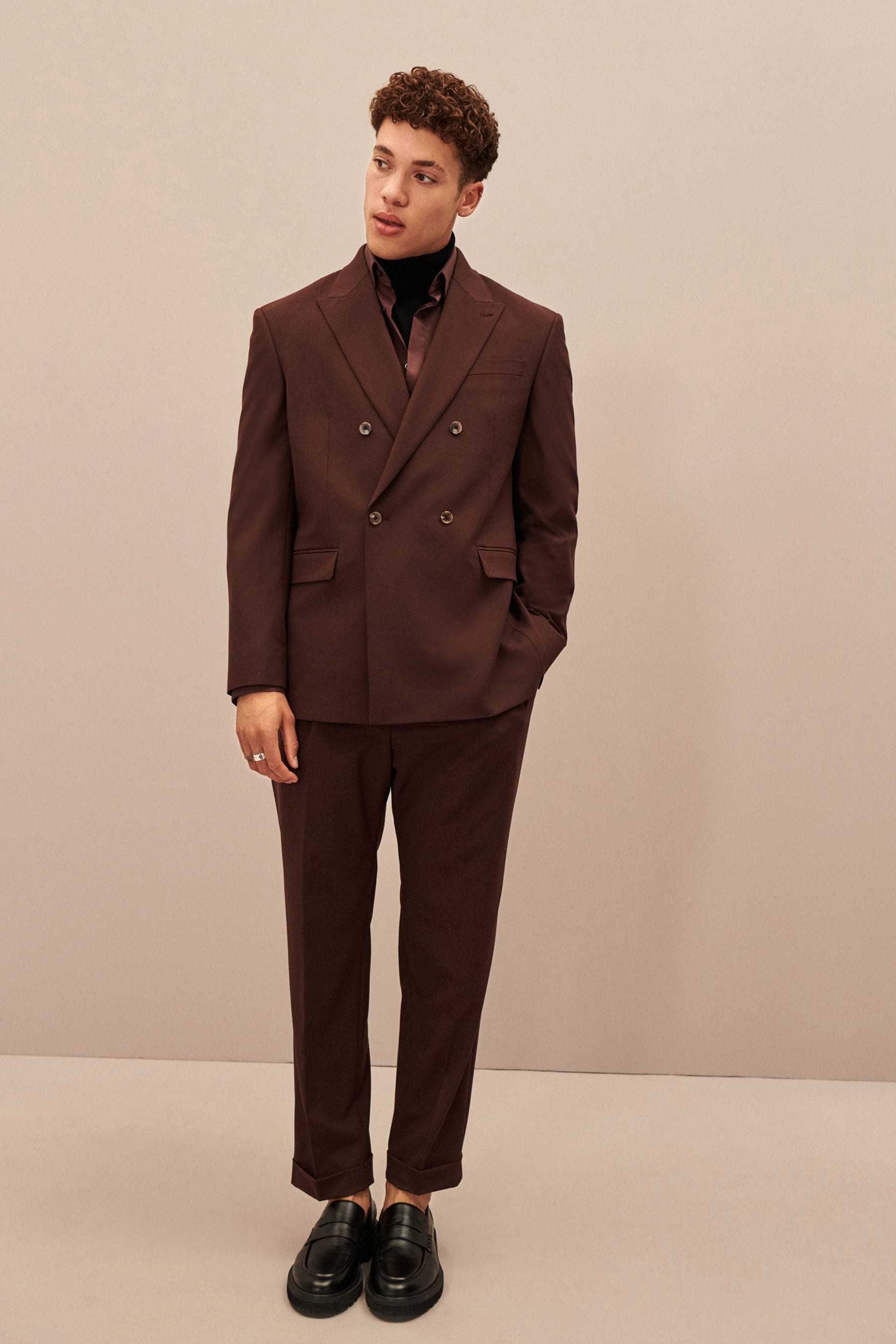 Buy Burgundy Red EDIT Relaxed Fit Double Breasted Suit Jacket from Next Luxembourg