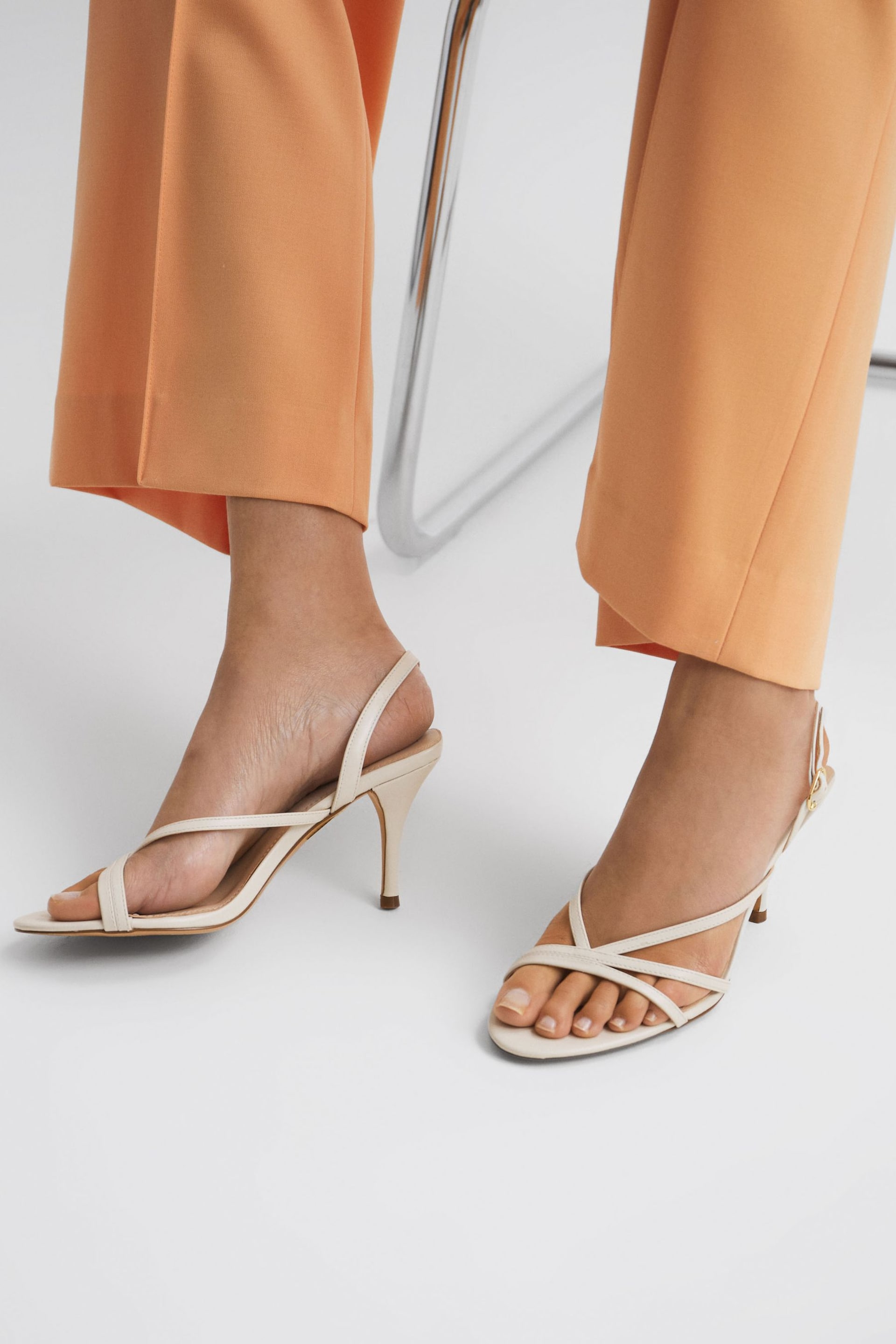 Reiss White Clara Strappy Mid Heel Sandals - Image 3 of 6