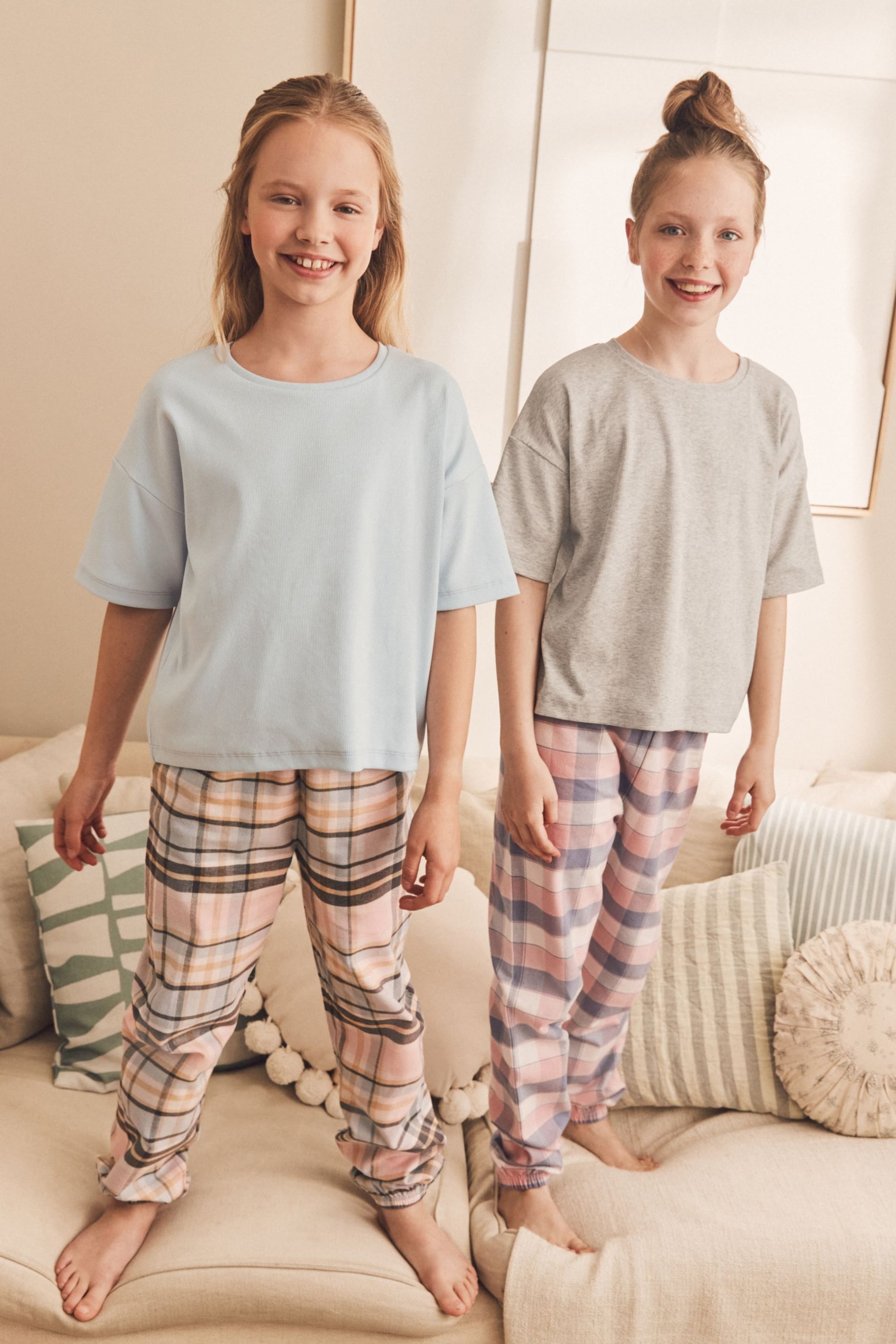 Blue/Grey Woven Check Pyjamas 2 Packs (3-16yrs) - Image 1 of 7