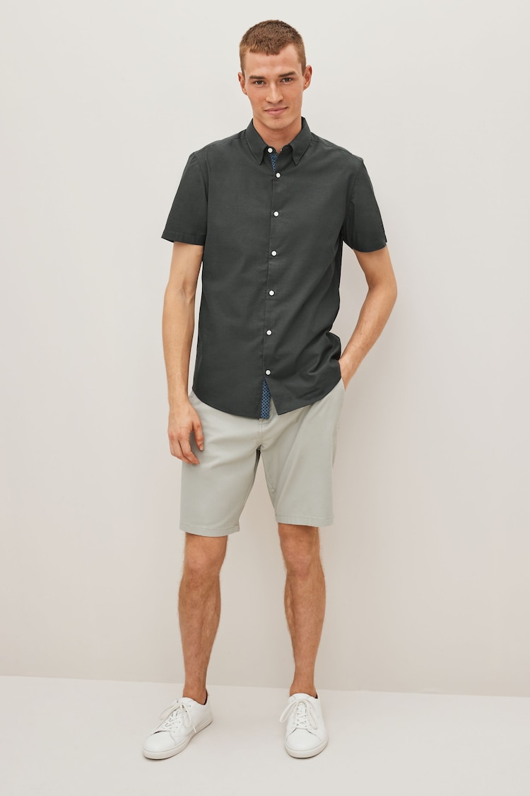 Charcoal Grey Slim Fit Stretch Oxford Short Sleeve Shirt - Image 2 of 9