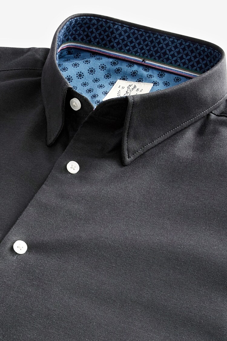 Charcoal Grey Slim Fit Stretch Oxford Long Sleeve Shirt - Image 6 of 8