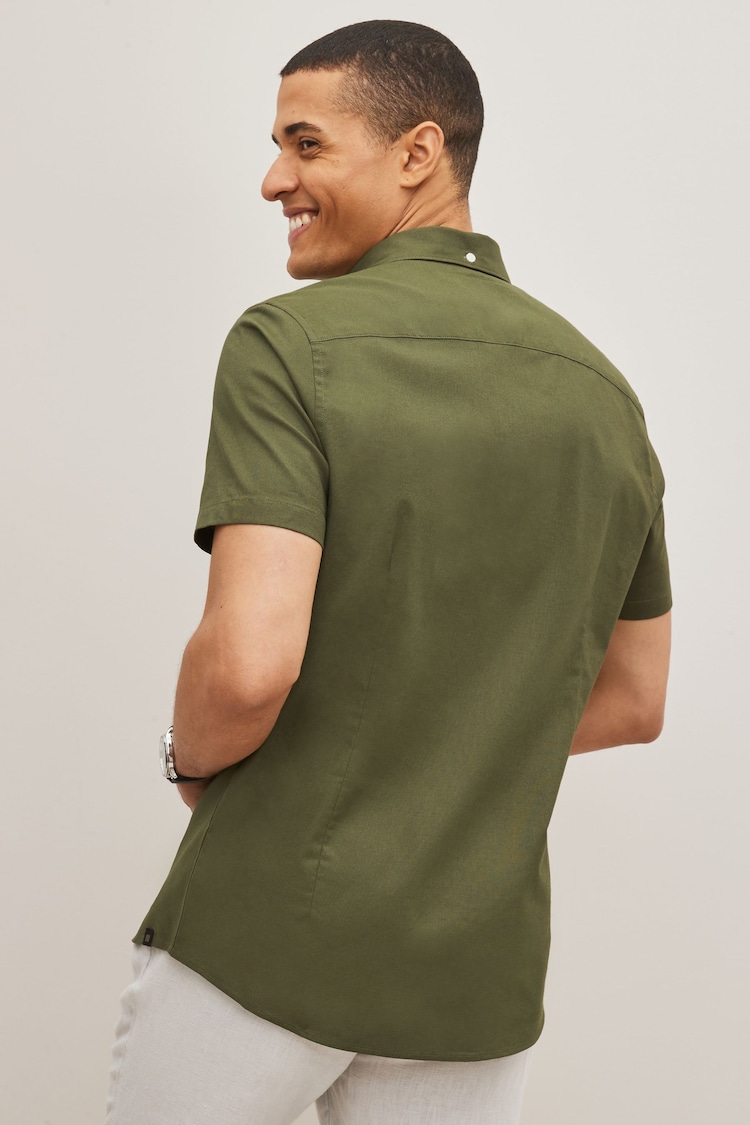 Green Slim Fit Stretch Oxford Short Sleeve Shirt - Image 2 of 7