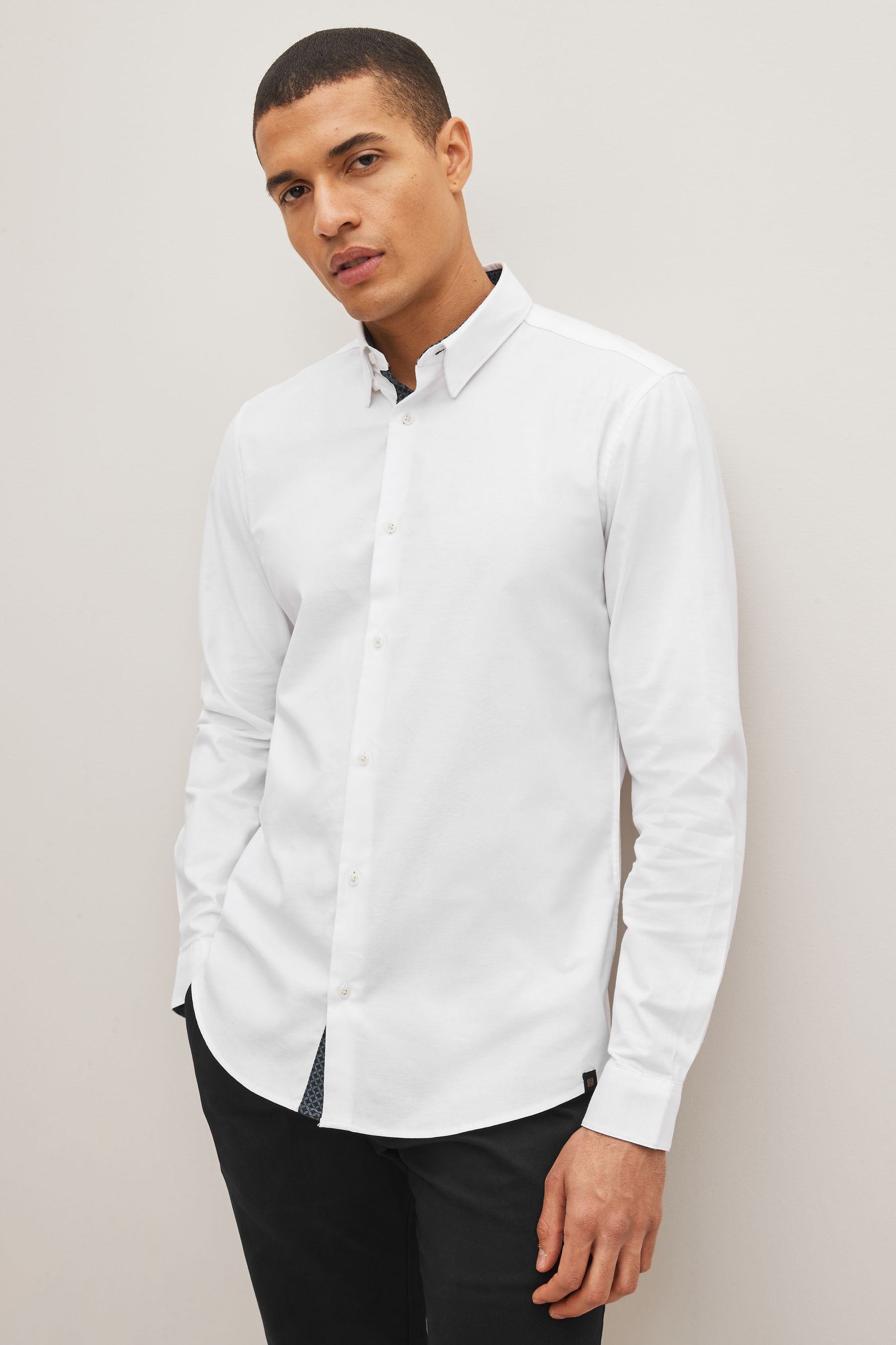 Buy White Slim Fit Stretch Oxford Long Sleeve Shirt from the Next UK online shop
