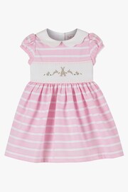 Trotters London Little Pink Bunny Striped Smocked Dress - Image 3 of 5