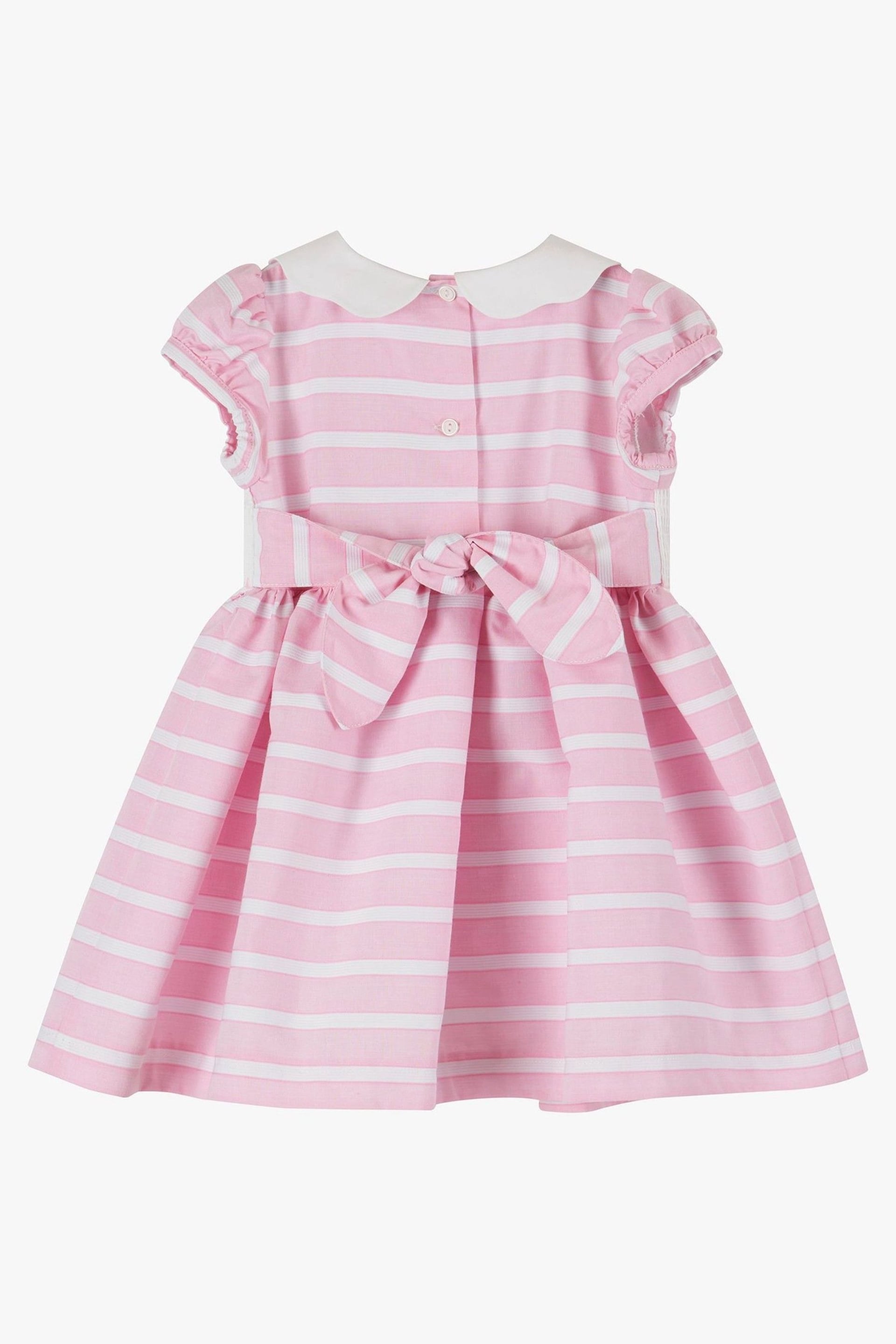 Trotters London Little Pink Bunny Striped Smocked Dress - Image 4 of 5