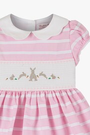 Trotters London Little Pink Bunny Striped Smocked Dress - Image 5 of 5