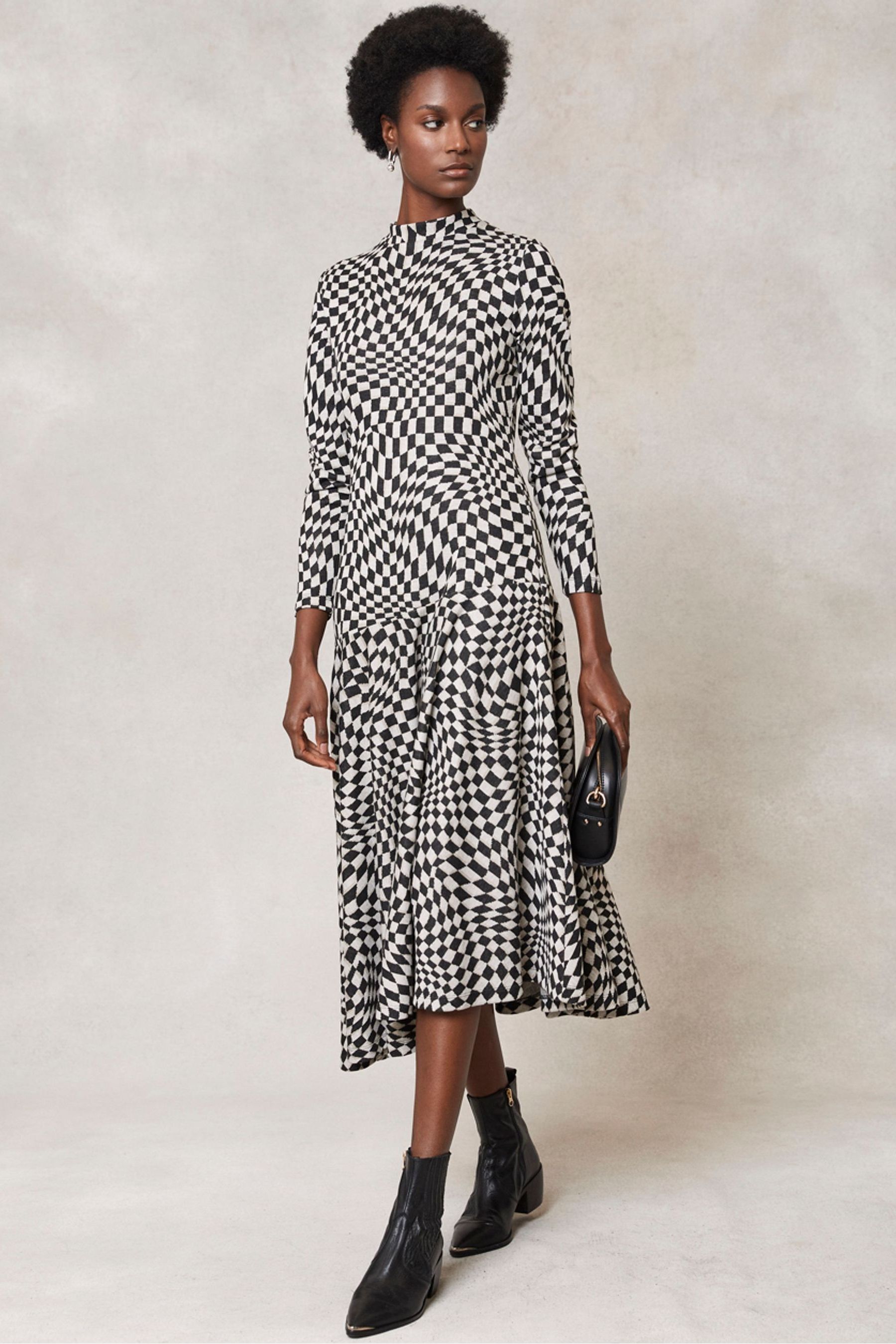 Buy Mint Velvet Cream Checked Jacquard Midi Dress from Next Luxembourg