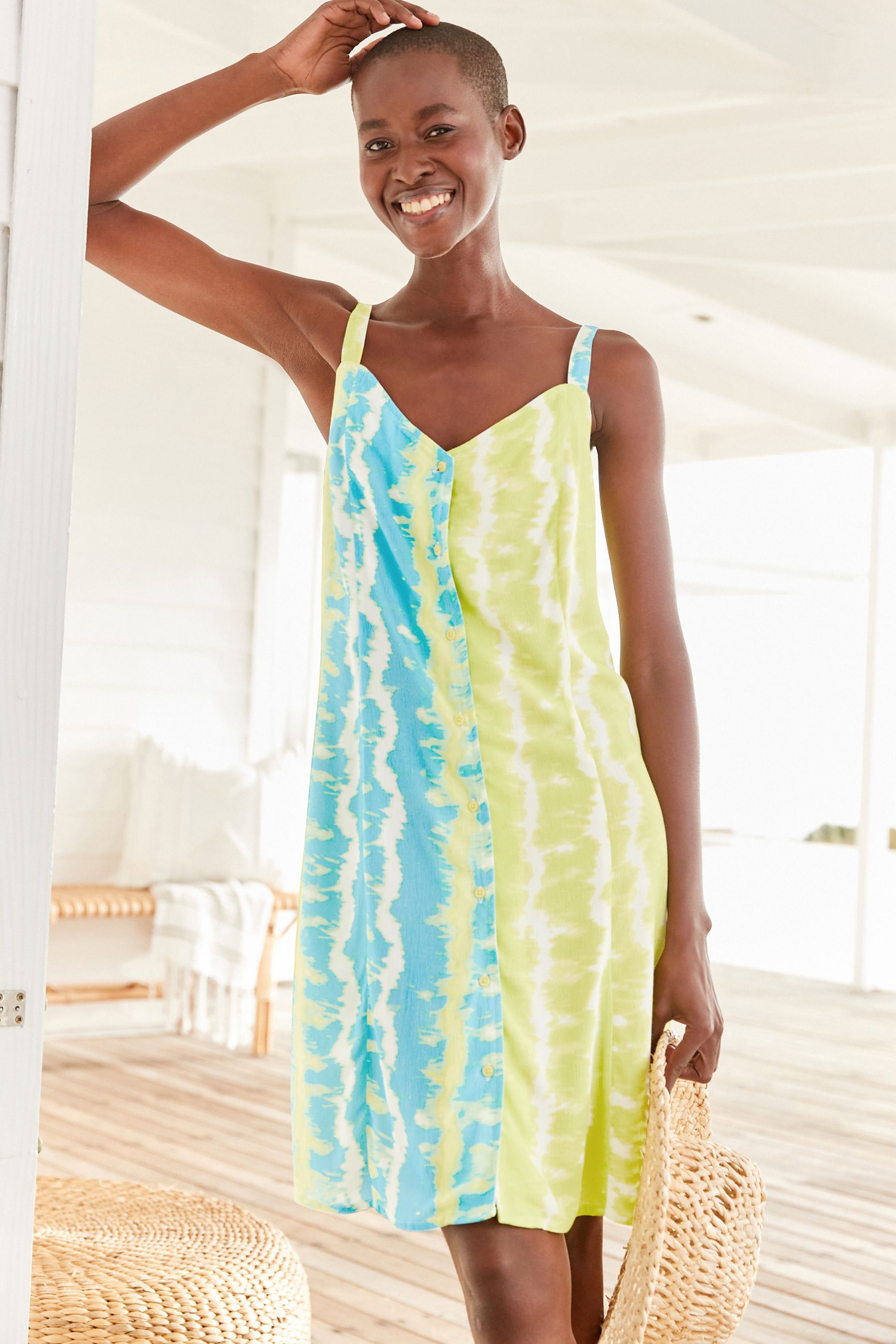 Buy Lime Green Tie Dye Button Through Mini Slip Dress from Next Luxembourg