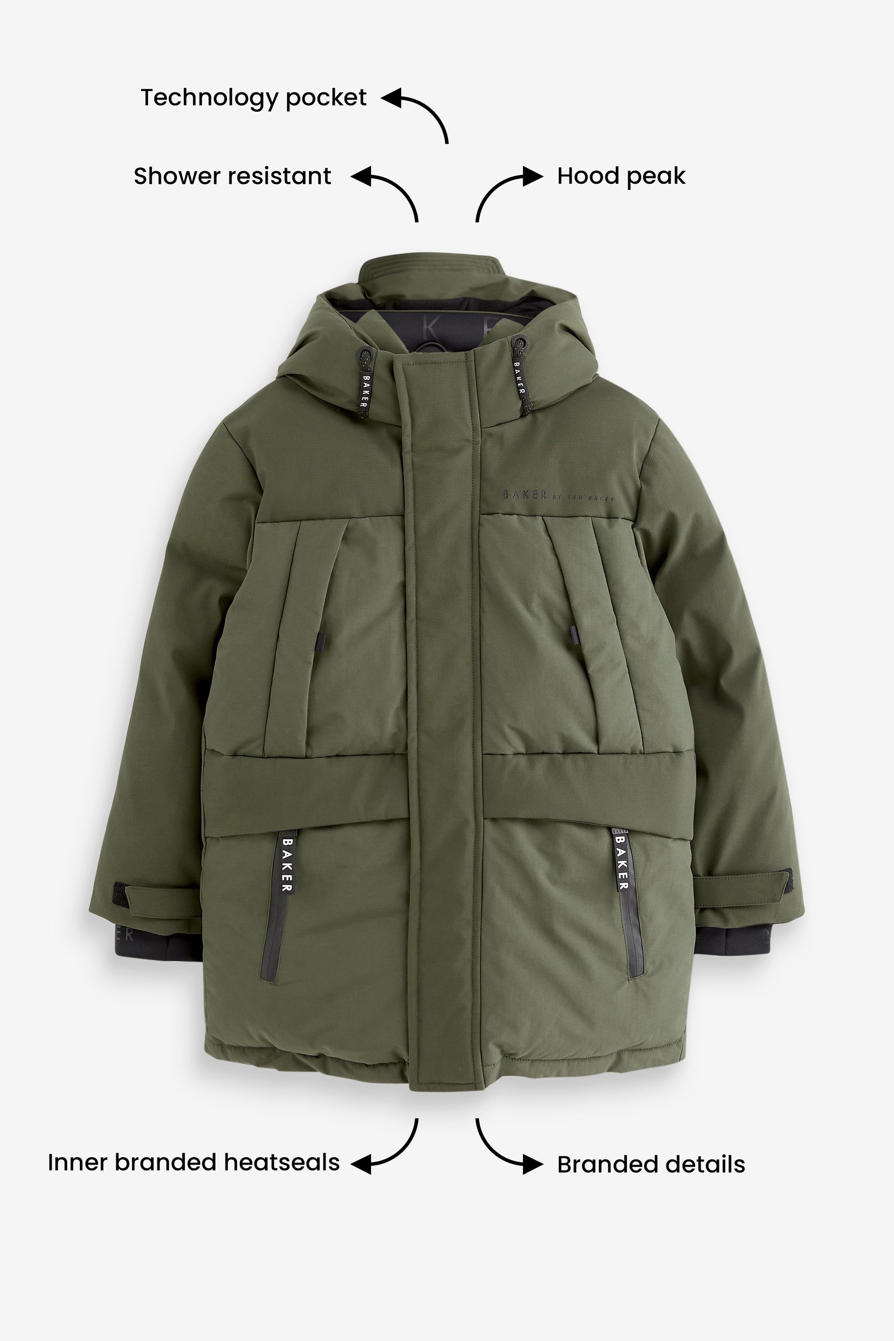 Buy Baker by Ted Baker Khaki Green Shower Resistant Parka Coat from Next Luxembourg