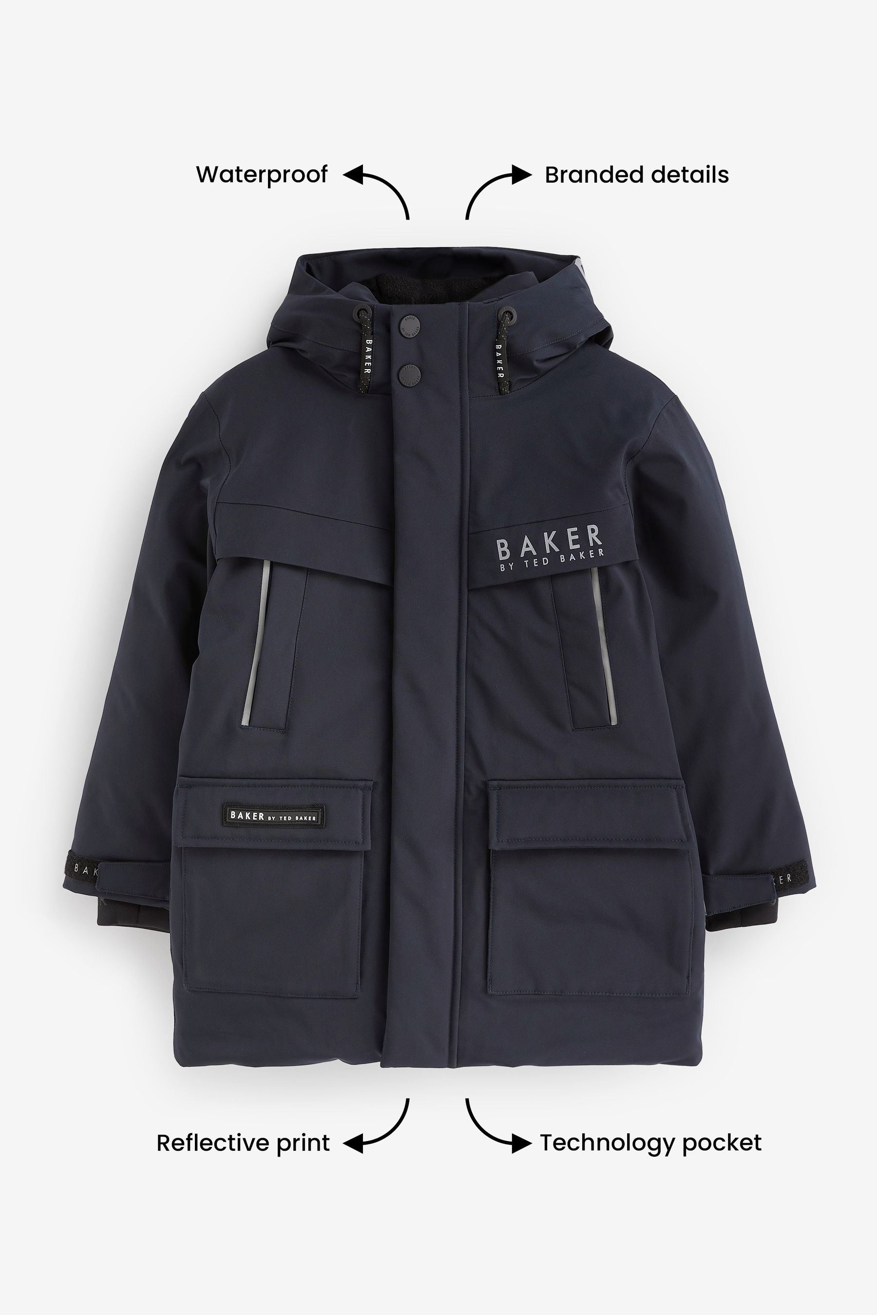 Buy Baker by Ted Baker Navy Waterproof Parka Coat from Next Luxembourg