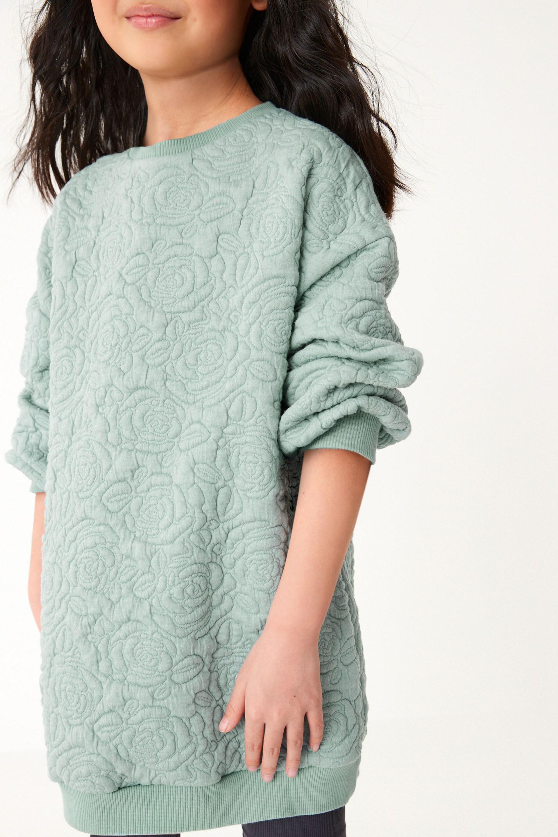 Mint Green/ Blue Floral Quilted Soft Jumper Dress (3-16yrs) - Image 1 of 6