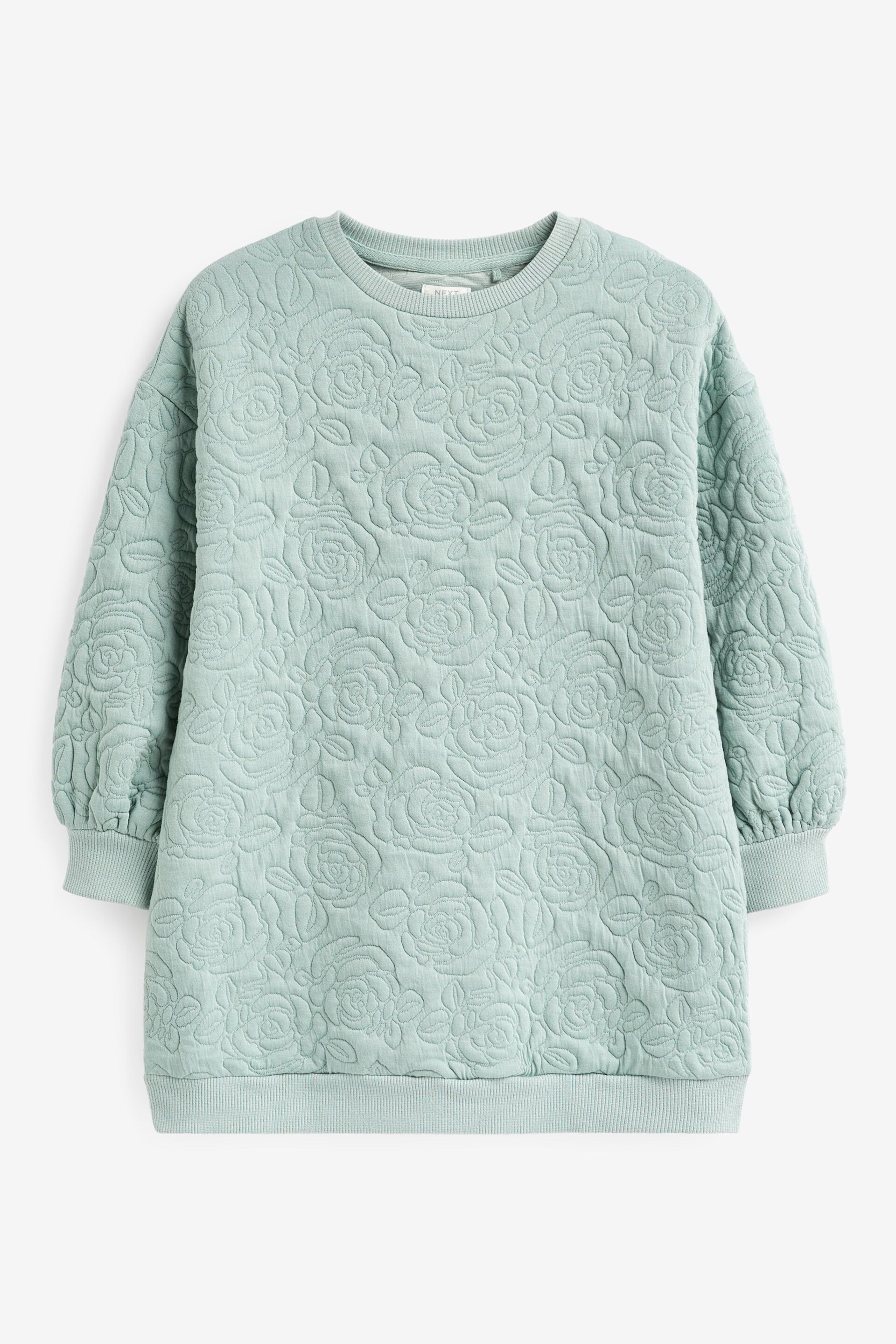 Mint Green/ Blue Floral Quilted Soft Jumper Dress (3-16yrs) - Image 5 of 6