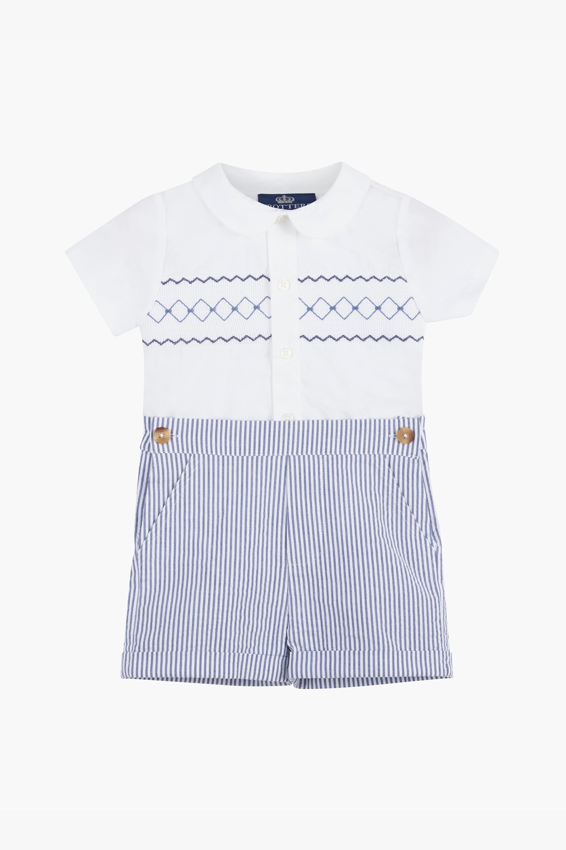 Trotters London Little Navy/White Cotton Rupert Set - Image 1 of 3