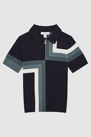 Reiss Navy Chapel Junior Slim Fit Short Sleeve Half Zip Polo Shirt - Image 2 of 6