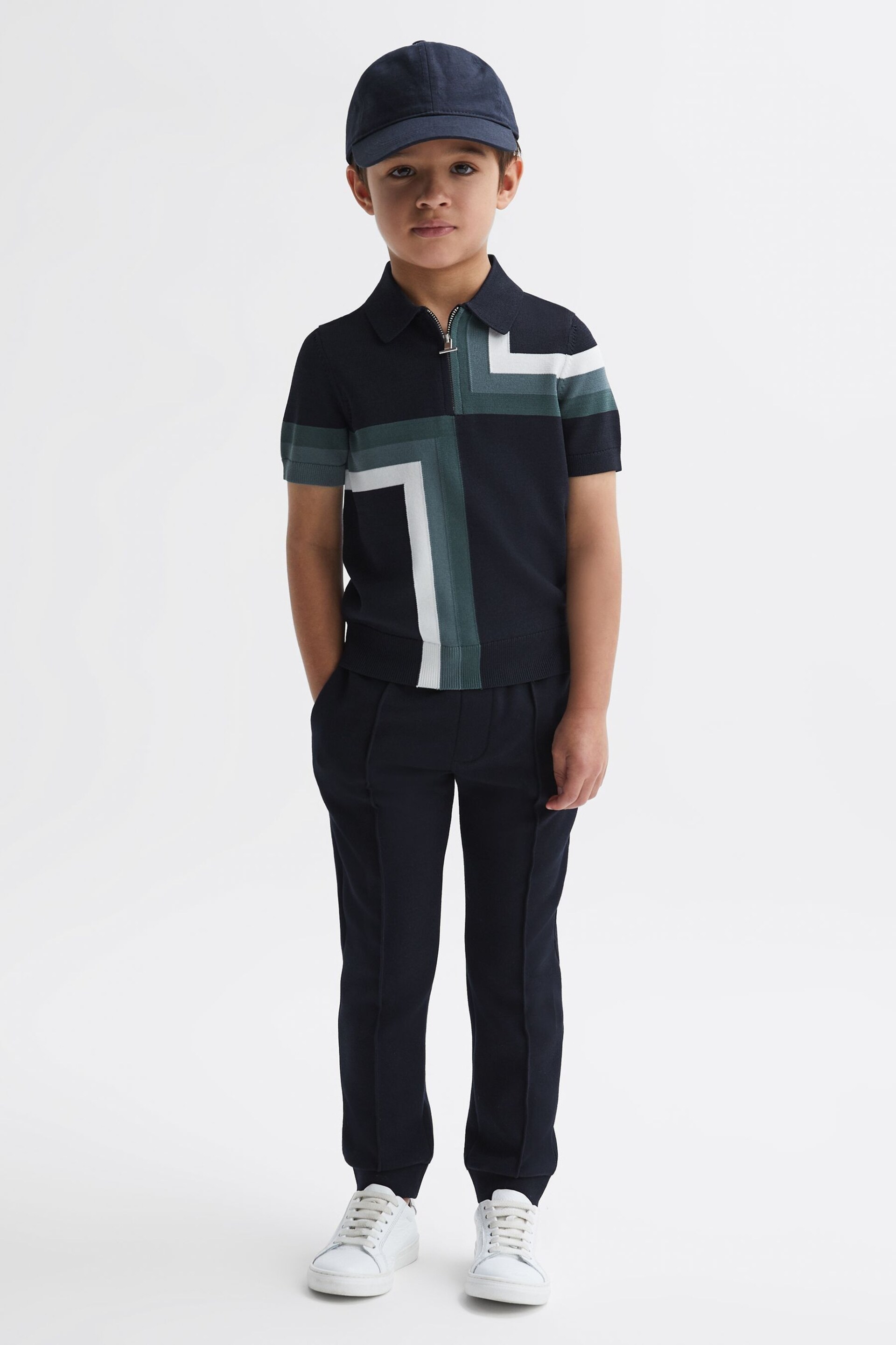 Reiss Navy Chapel Junior Slim Fit Short Sleeve Half Zip Polo Shirt - Image 3 of 6
