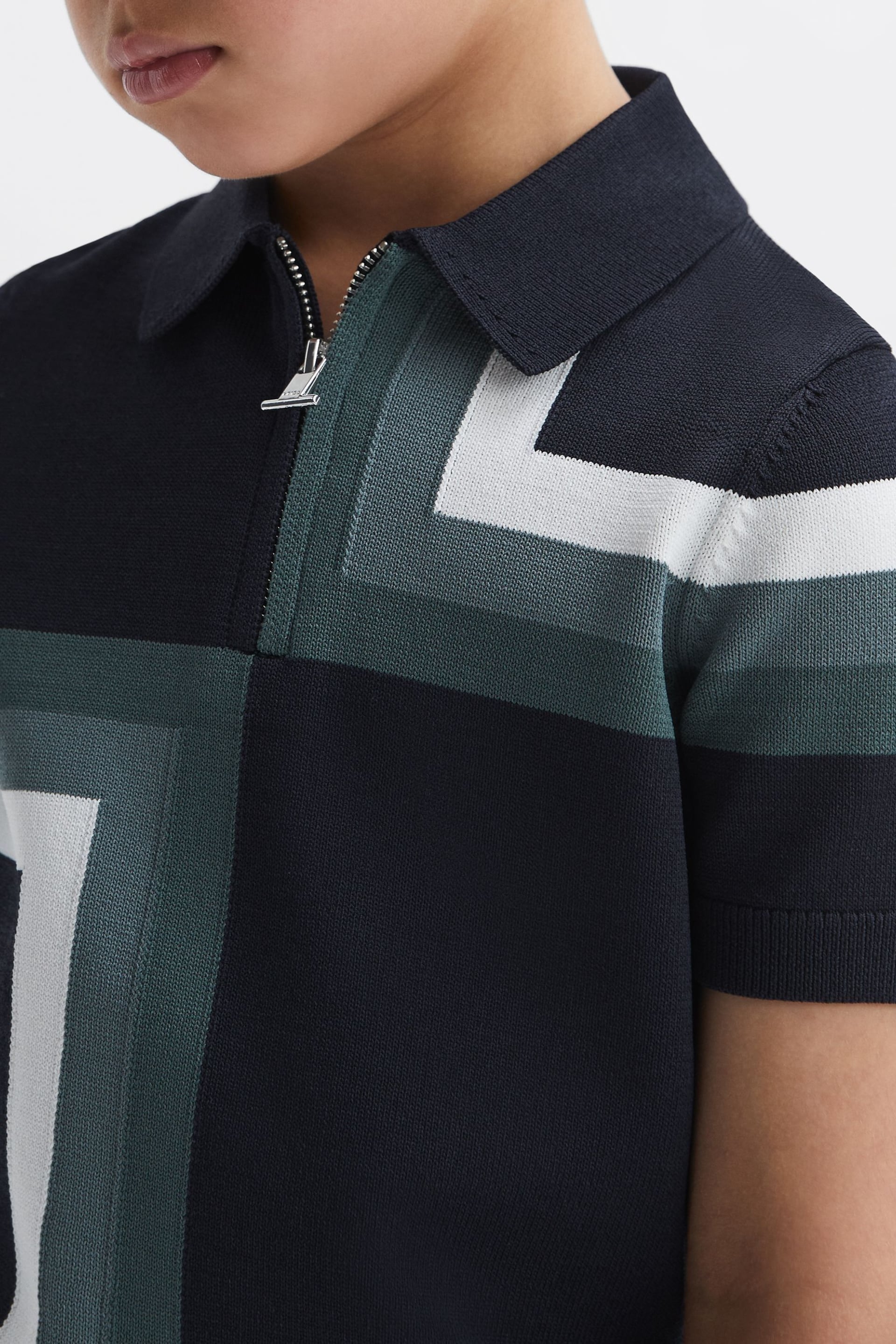 Reiss Navy Chapel Junior Slim Fit Short Sleeve Half Zip Polo Shirt - Image 4 of 6