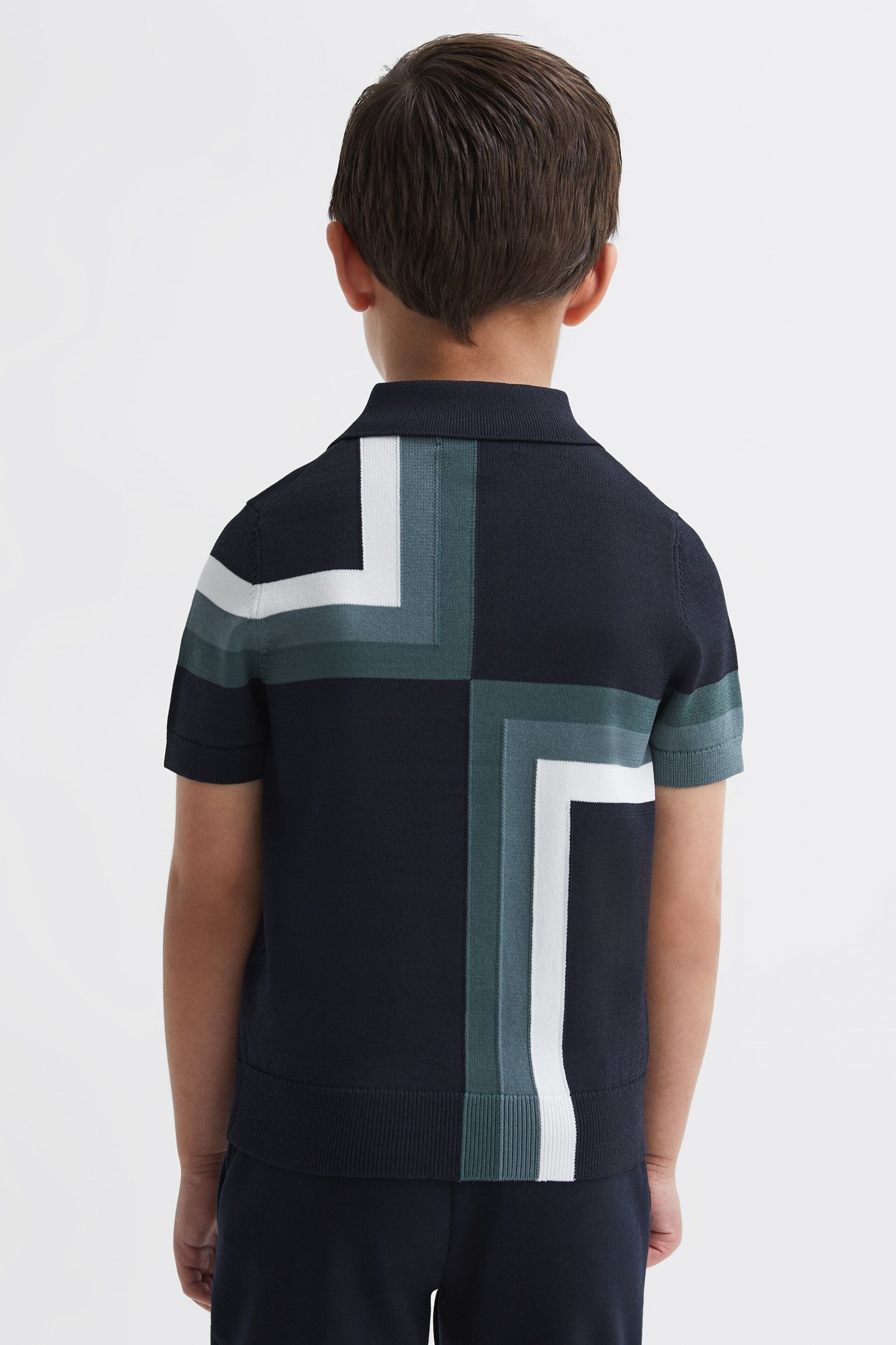 Reiss Navy Chapel Junior Slim Fit Short Sleeve Half Zip Polo Shirt - Image 5 of 6