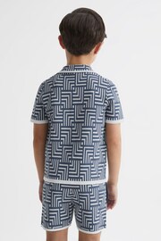 Reiss Airforce Blue Milo Junior Abstract Printed Cuban Collar Shirt - Image 5 of 6