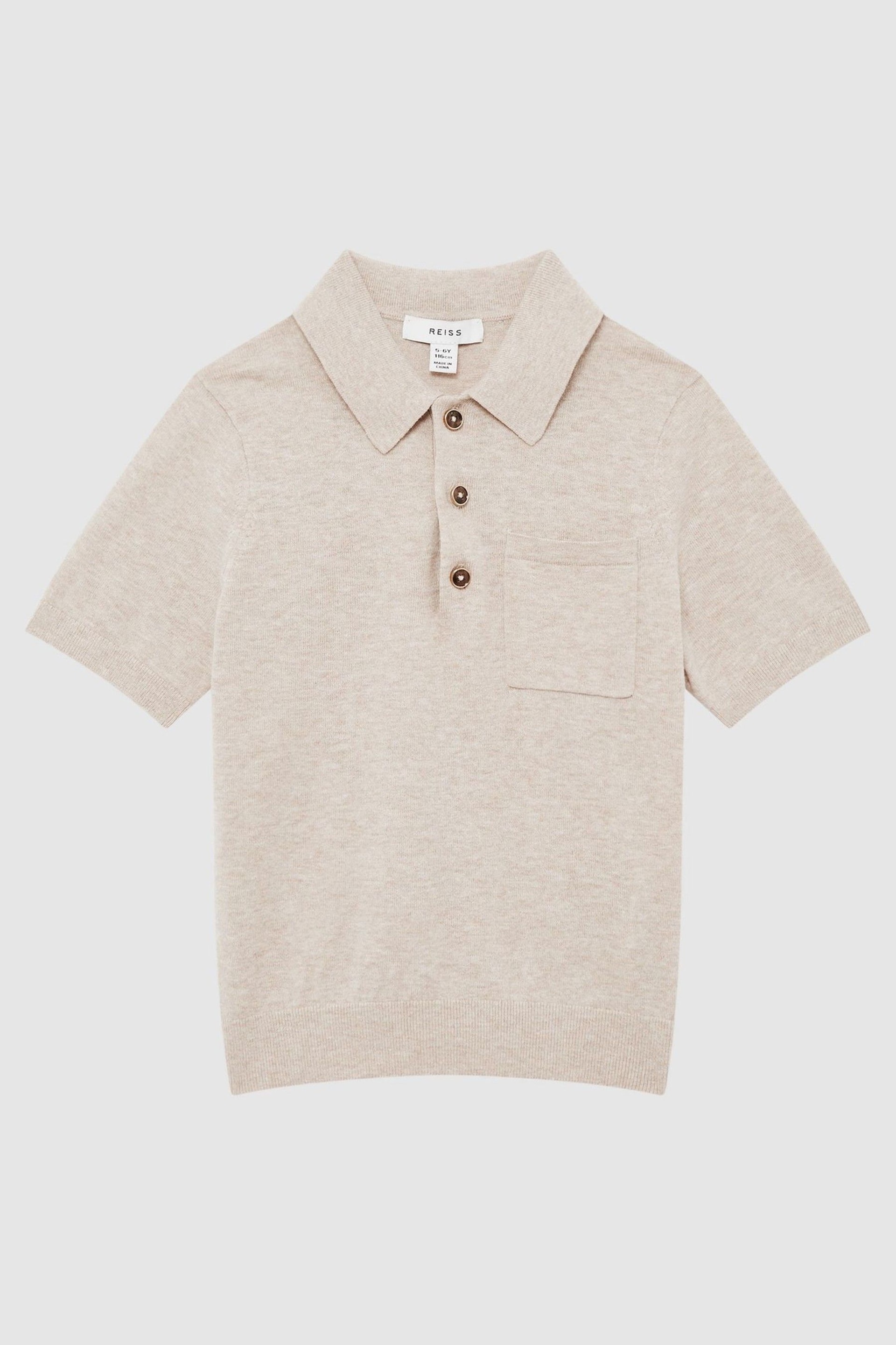 Reiss Oatmeal Ralphy Junior Buttoned Linen Polo - Image 2 of 6
