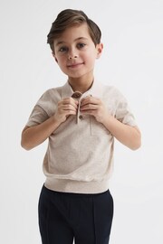 Reiss Oatmeal Ralphy Junior Buttoned Linen Polo - Image 3 of 6
