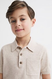 Reiss Oatmeal Ralphy Junior Buttoned Linen Polo - Image 4 of 6