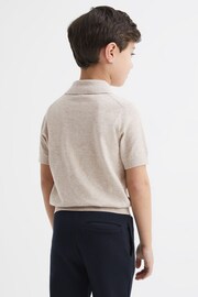 Reiss Oatmeal Ralphy Junior Buttoned Linen Polo - Image 5 of 6