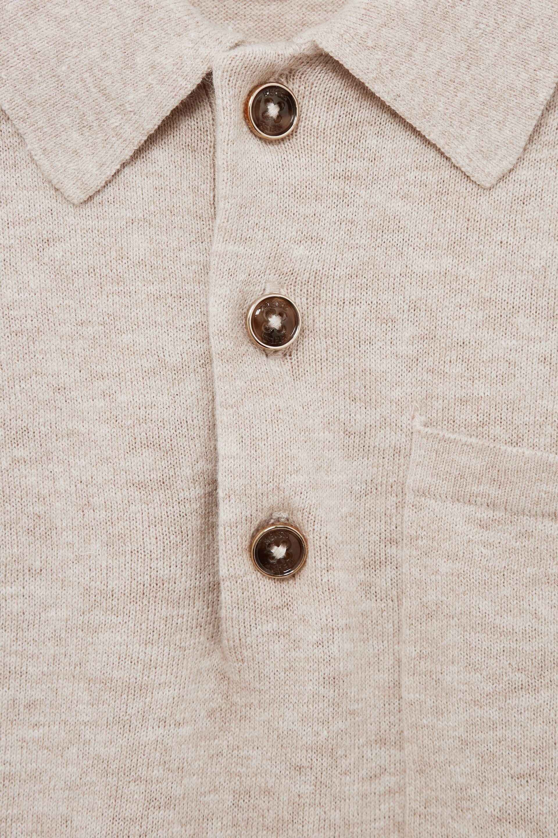 Reiss Oatmeal Ralphy Junior Buttoned Linen Polo - Image 6 of 6