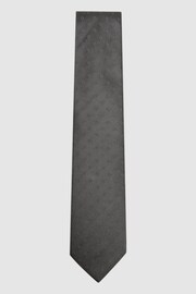 Reiss Charcoal Villa Micro Floral Print Silk Blend Tie - Image 1 of 4