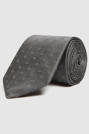 Reiss Charcoal Villa Micro Floral Print Silk Blend Tie - Image 3 of 4