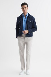 Reiss Soft Blue Voyager Slim Fit Button-Through Travel Shirt - Image 6 of 6