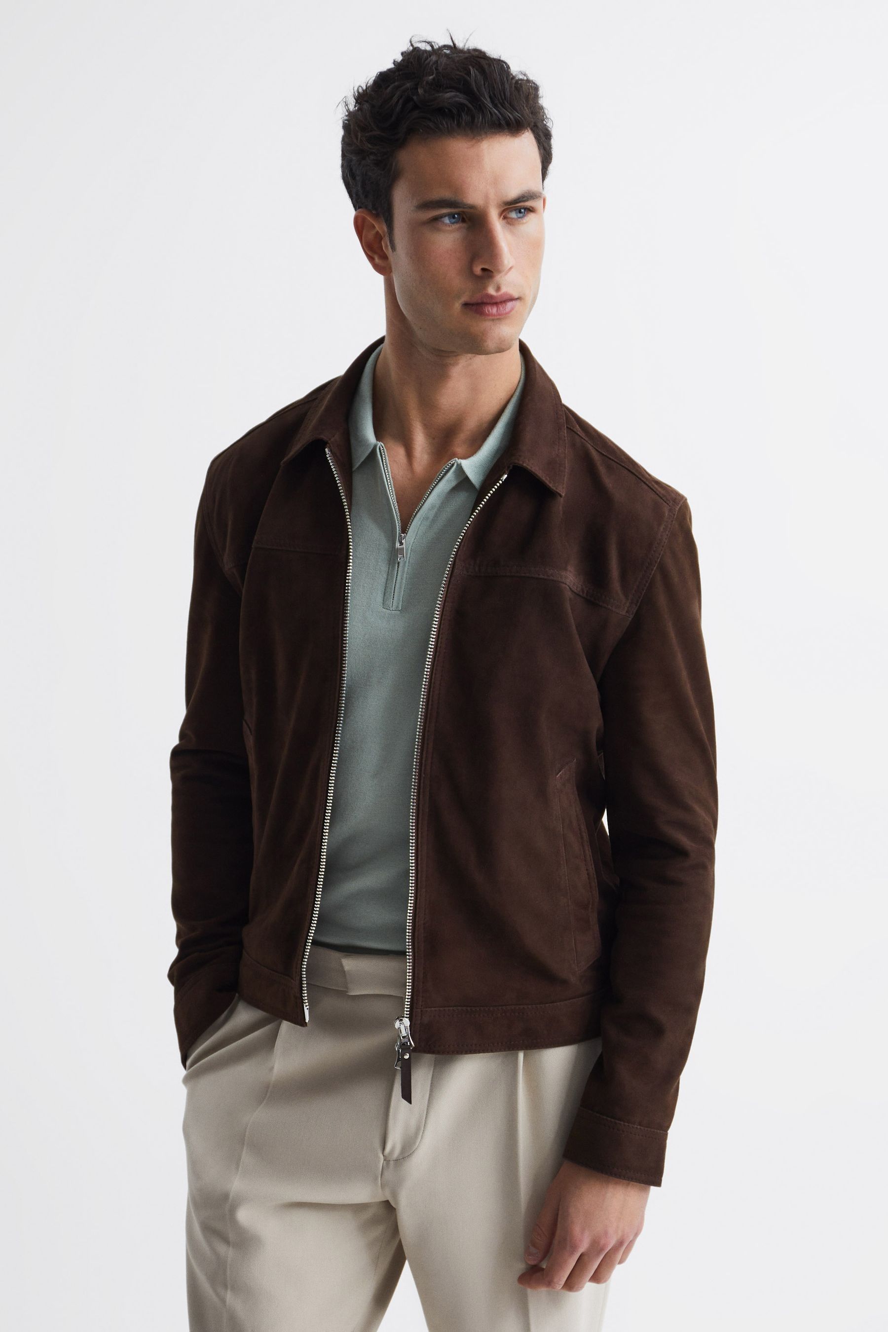 Buy Reiss Chocolate Riley Suede Zip Through Jacket from Next Canada