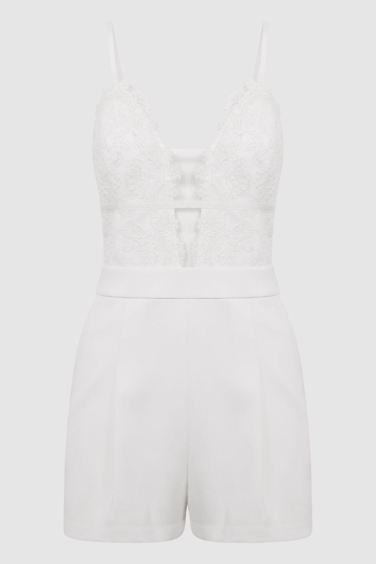 Reiss Ivory Daphine Lace Plunge Neck Playsuit - Image 2 of 6