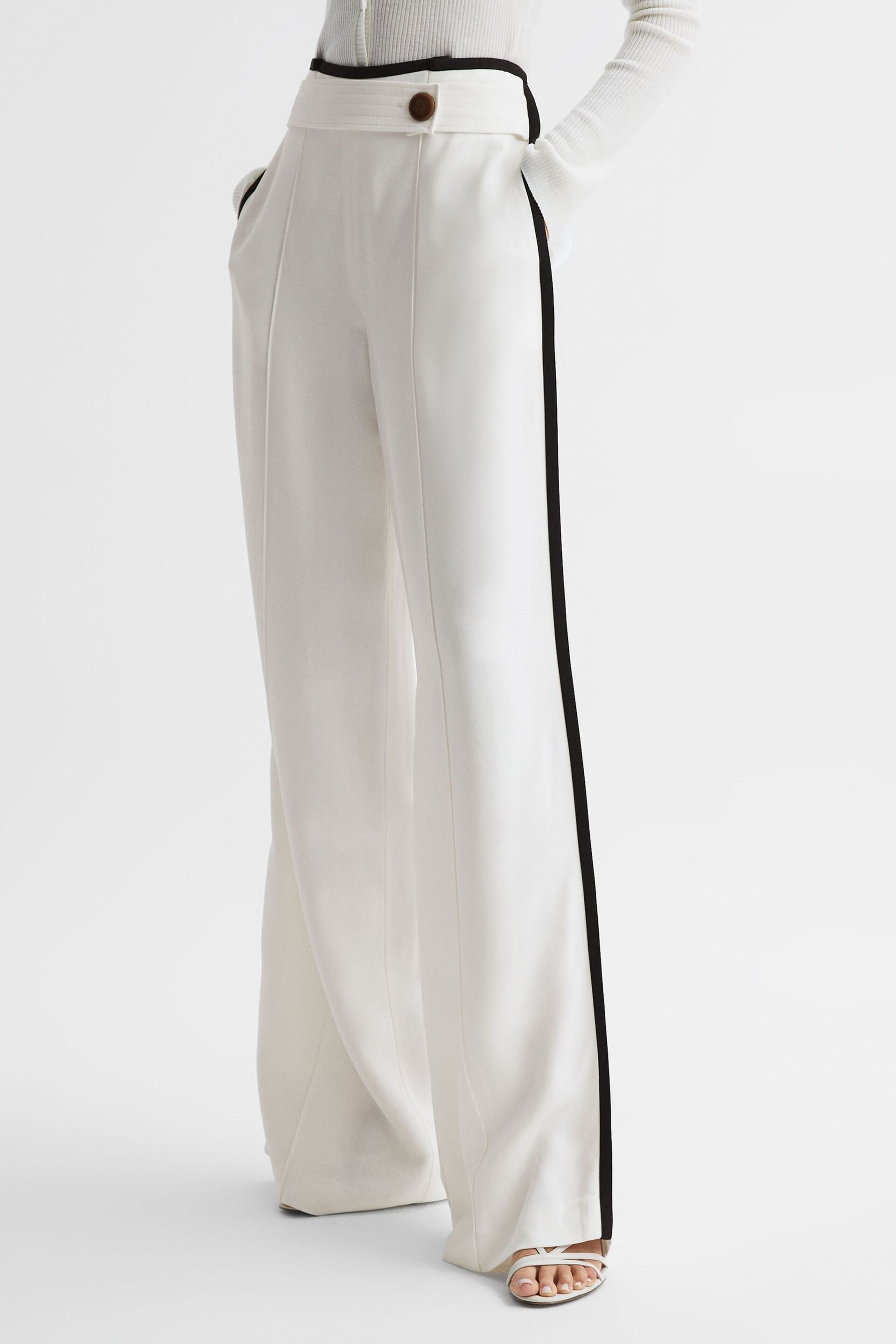 Reiss Cream Lina High Rise Wide Leg Trousers - Image 3 of 6