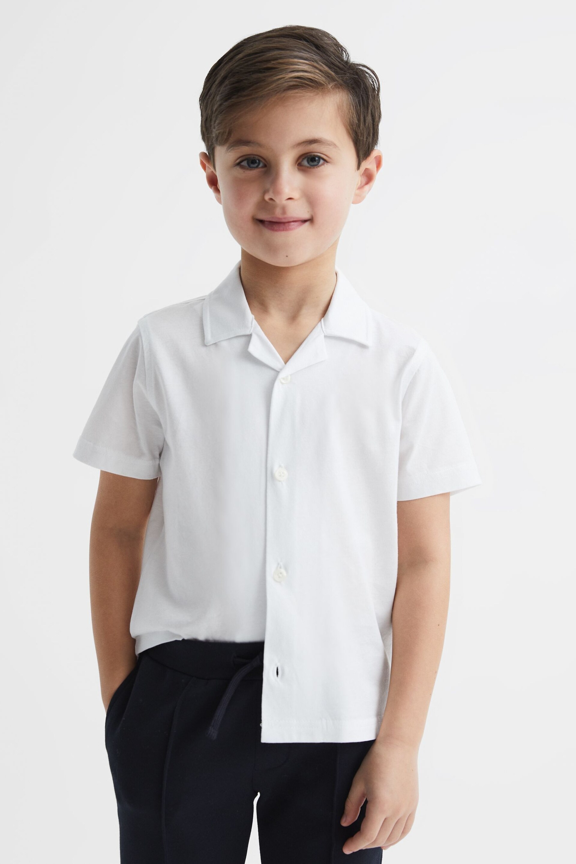 Reiss White Caspa Junior Cotton Jersey Buttoned Shirt - Image 1 of 6