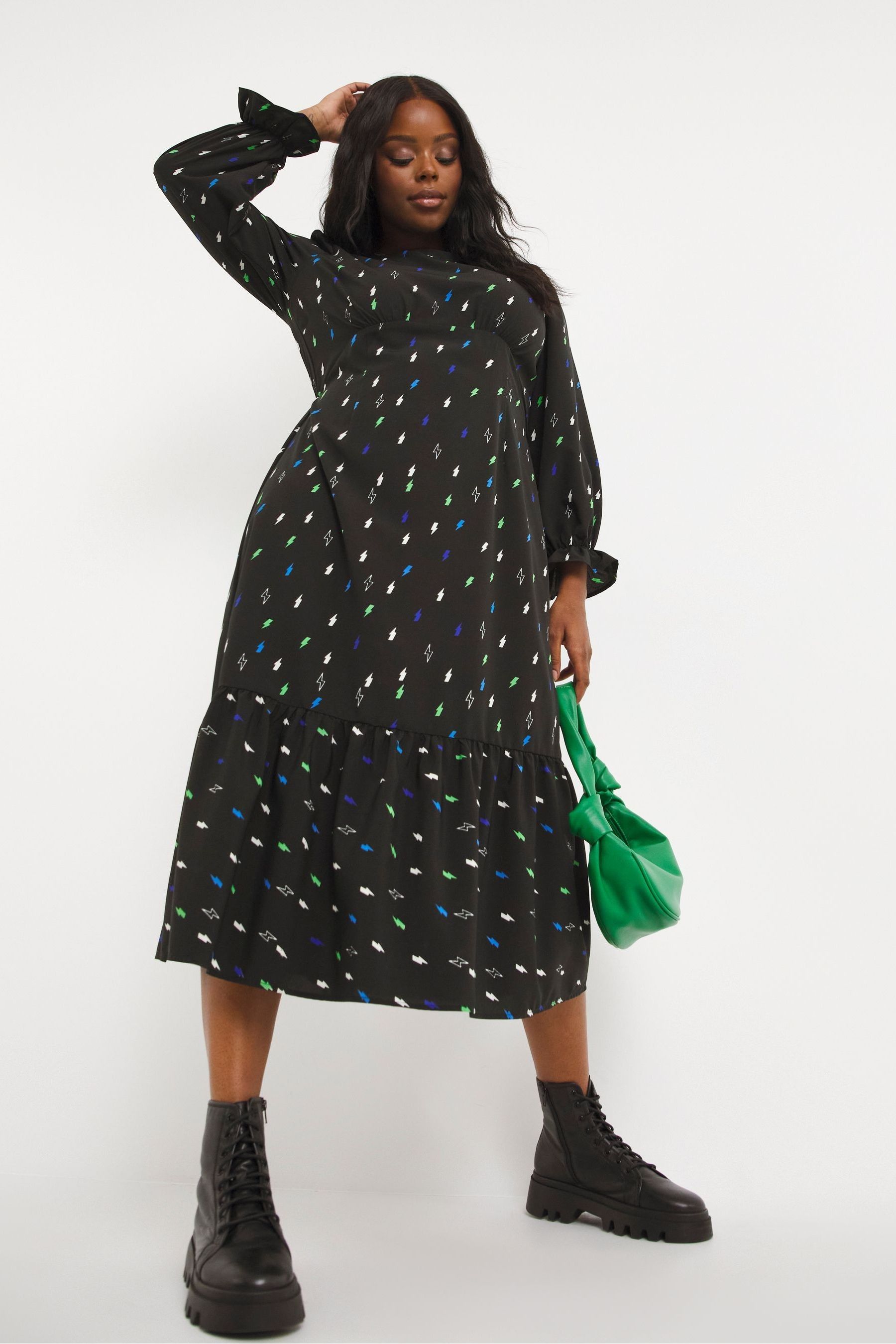 Buy Simply Be Black Printed Midi Dress from Next Luxembourg
