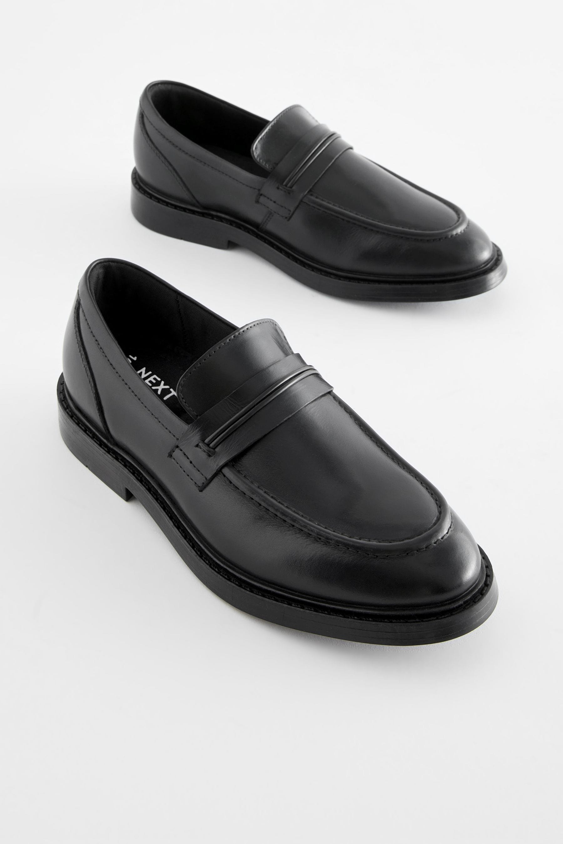 Black leather slip on school shoes sales
