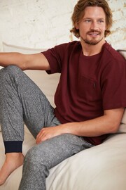 Red/Navy Blue Herringbone Motionflex Cosy Cuffed Pyjamas Set - Image 3 of 10