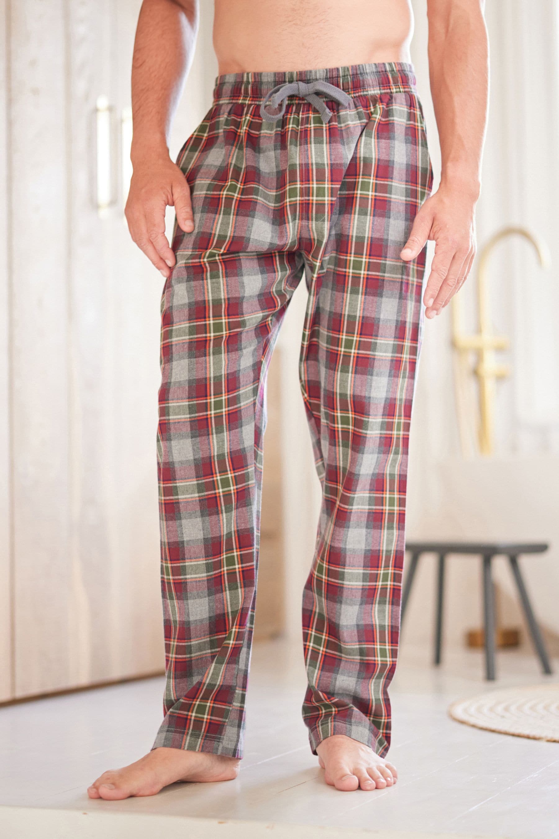 Buy Red Brushed Woven Check Pyjamas Bottoms from Next Luxembourg