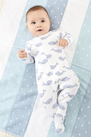 JoJo Maman Bébé Blue Whale Print Zip Cotton Baby Sleepsuit - Image 1 of 3