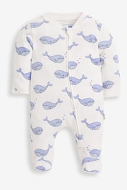 JoJo Maman Bébé Blue Whale Print Zip Cotton Baby Sleepsuit - Image 2 of 3