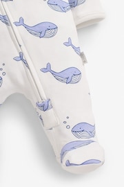 JoJo Maman Bébé Blue Whale Print Zip Cotton Baby Sleepsuit - Image 3 of 3