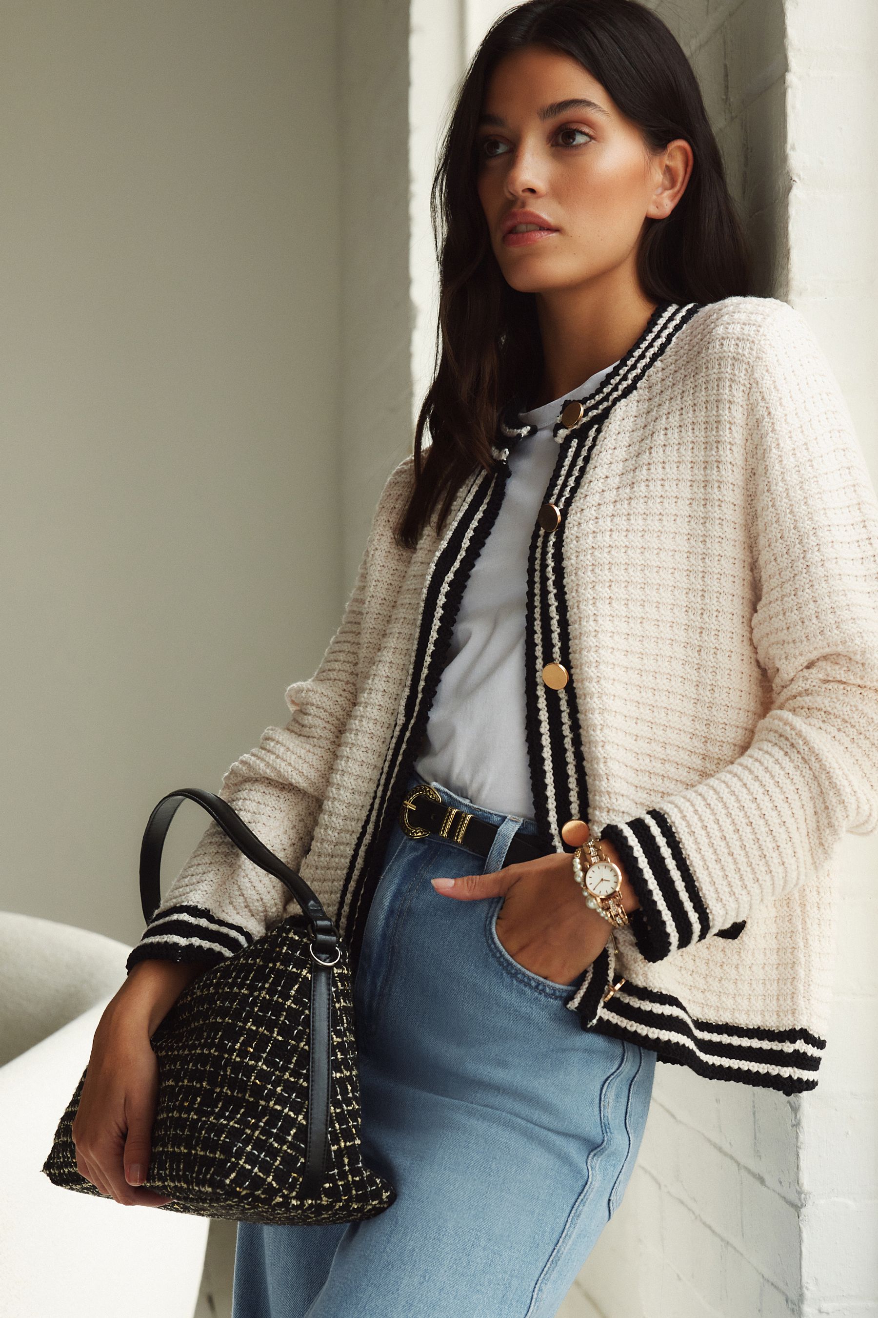 White smart cardigan hot sale