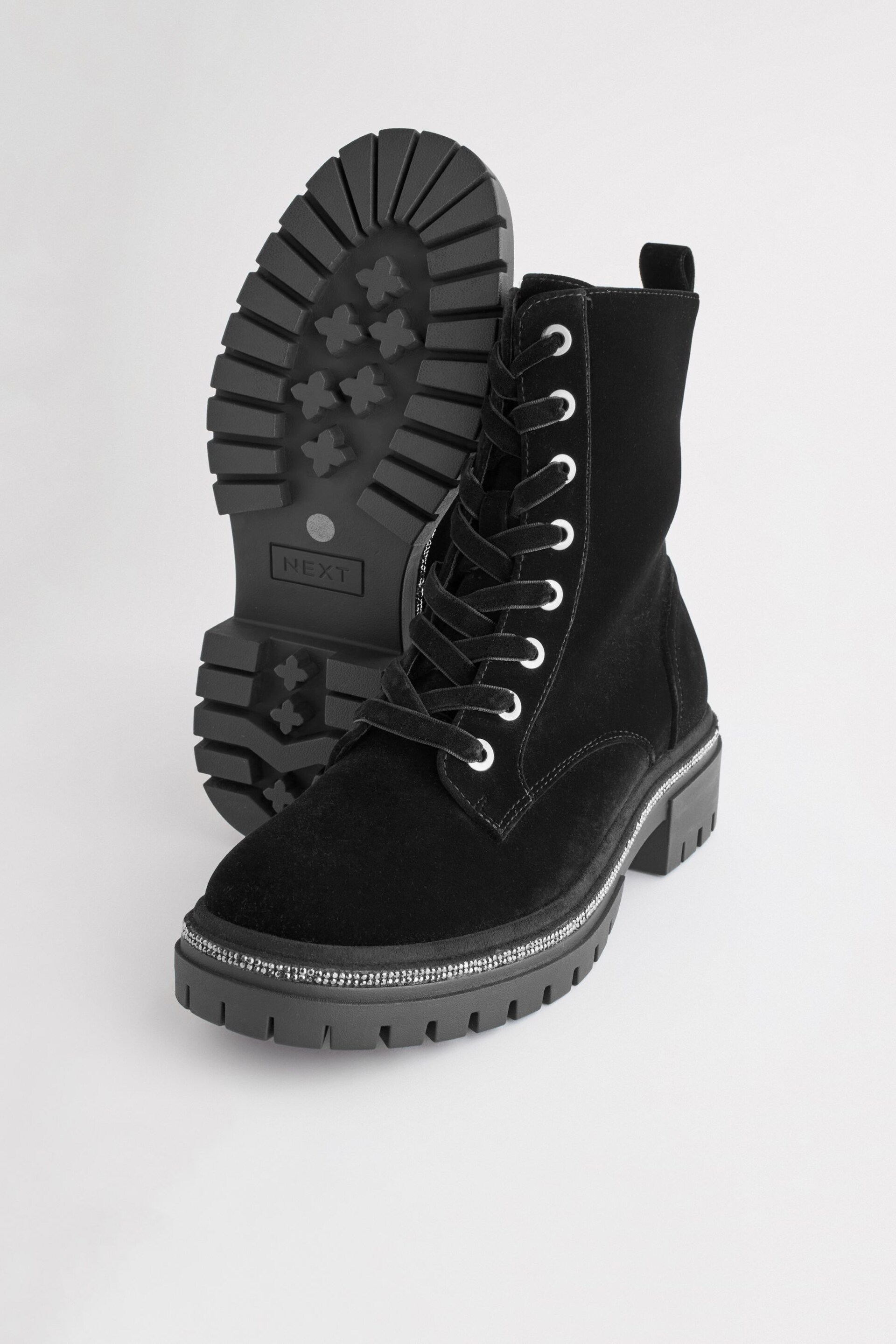 Black Velvet Forever Comfort® Diamanté Rand Lace-Up Boots - Image 3 of 6